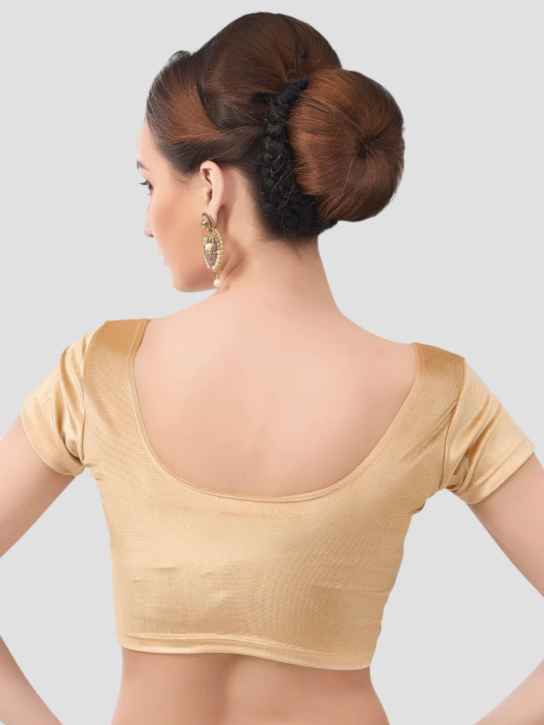 Gold Velvet Round Neck Short Sleeves Readymade Blouse