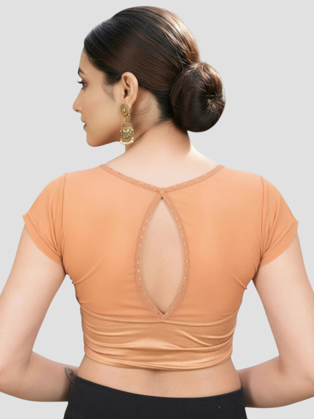 Copper Lycra High Neck Short Sleeves Readymade Blouse