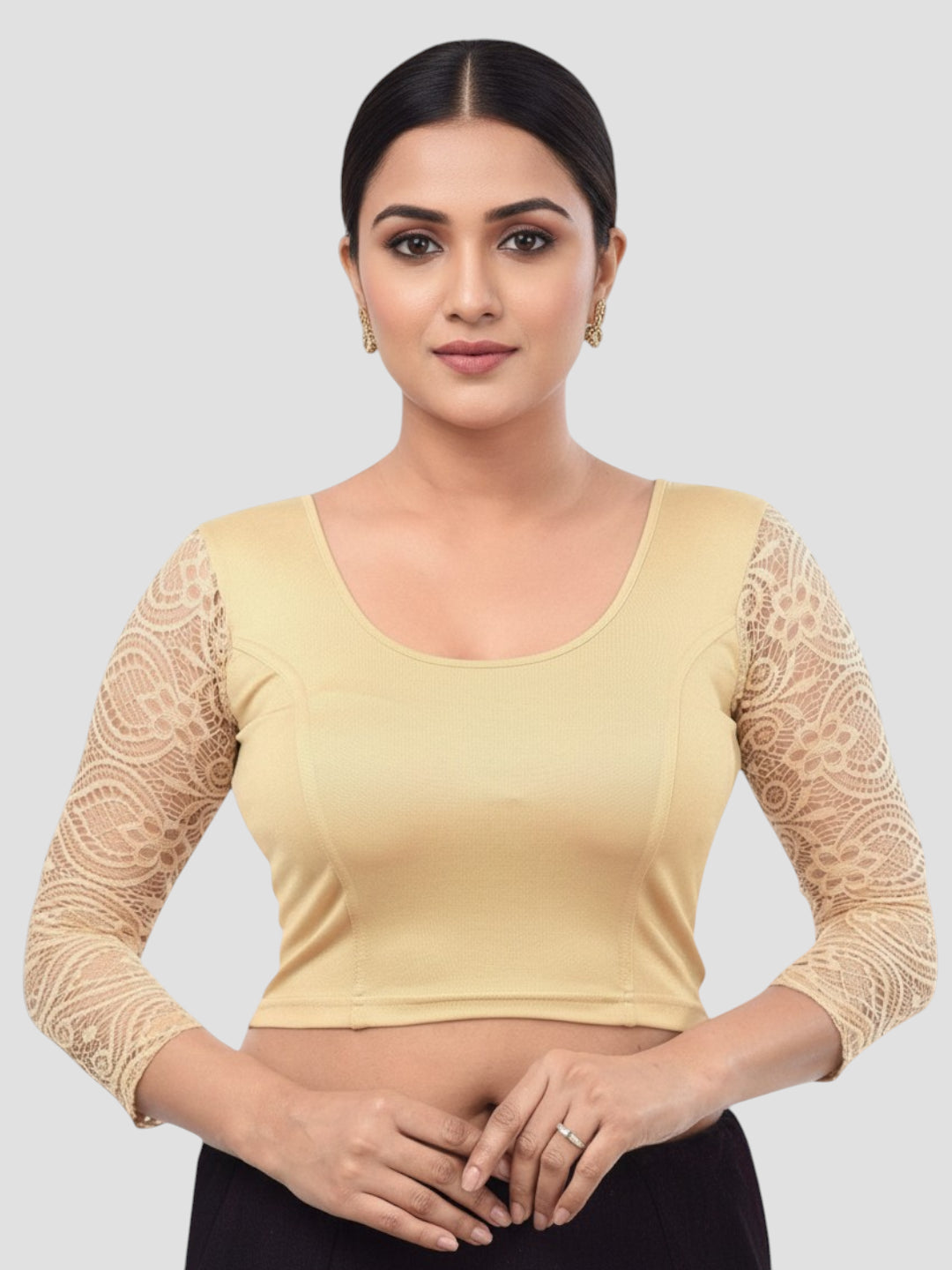 Gold Lycra Round Neck 3/4 Sleeves Readymade Blouse