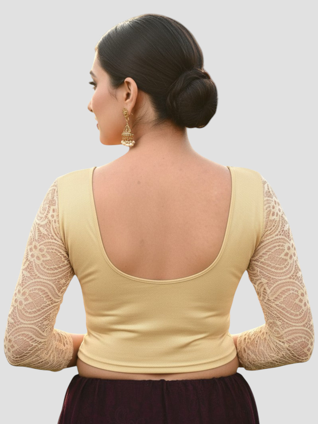 Gold Lycra Round Neck 3/4 Sleeves Readymade Blouse