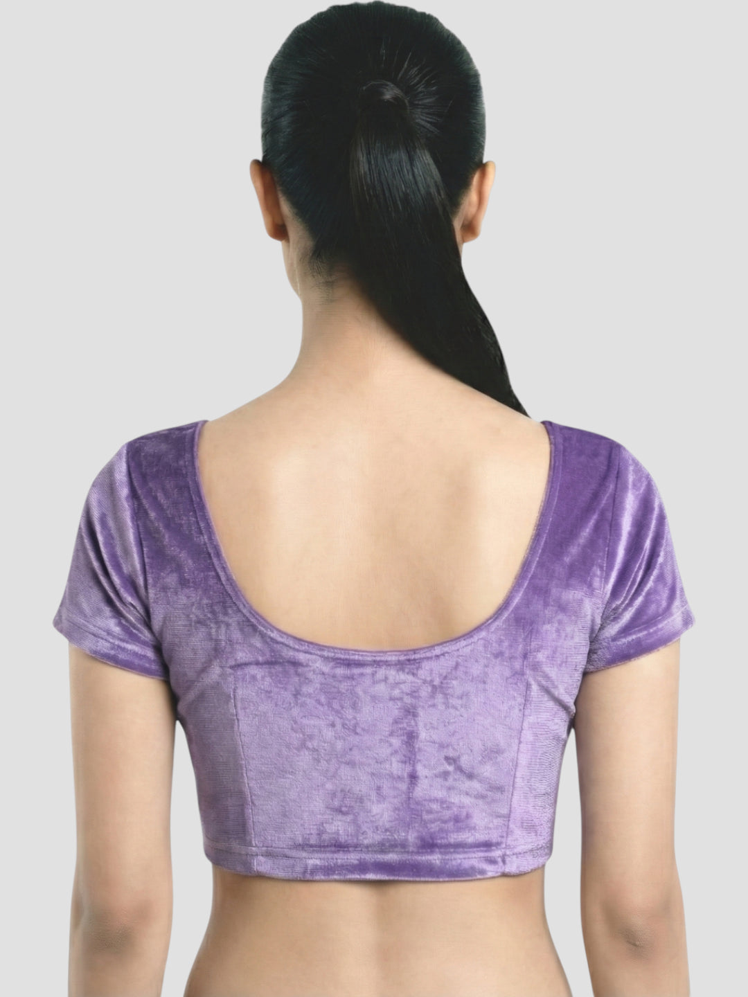 Lylac Purple Velvet Round Neck Short Sleeves Readymade Blouse