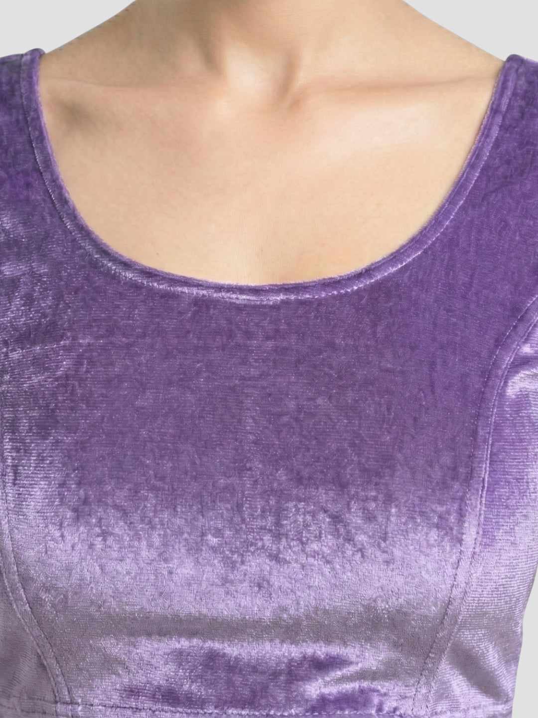 Lylac Purple Velvet Round Neck Short Sleeves Readymade Blouse