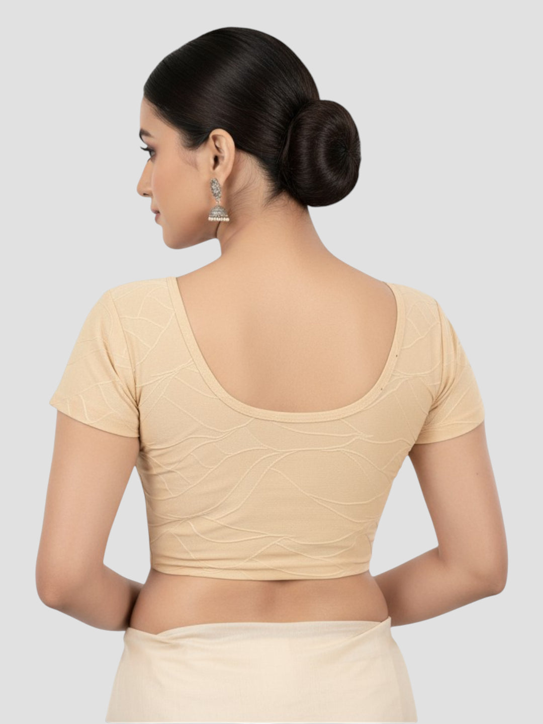 Gold Round Neck Lycra Short Sleeves Readymade Blouse