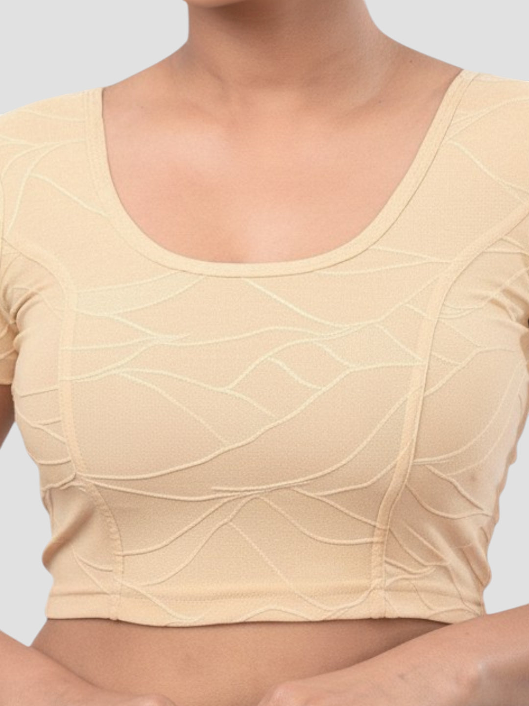 Gold Round Neck Lycra Short Sleeves Readymade Blouse