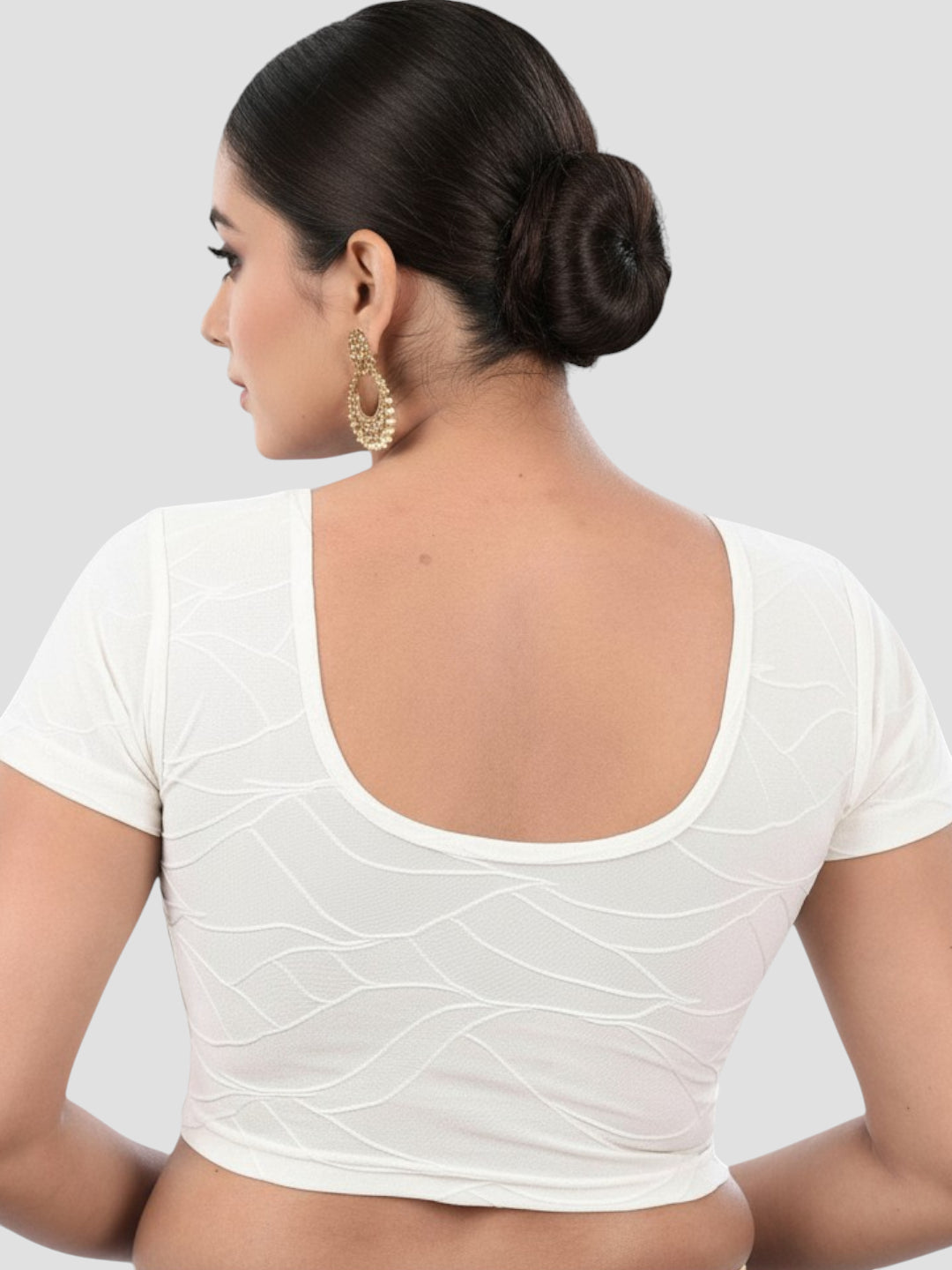 White Lycra Round Neck Short Sleeves Readymade Blouse