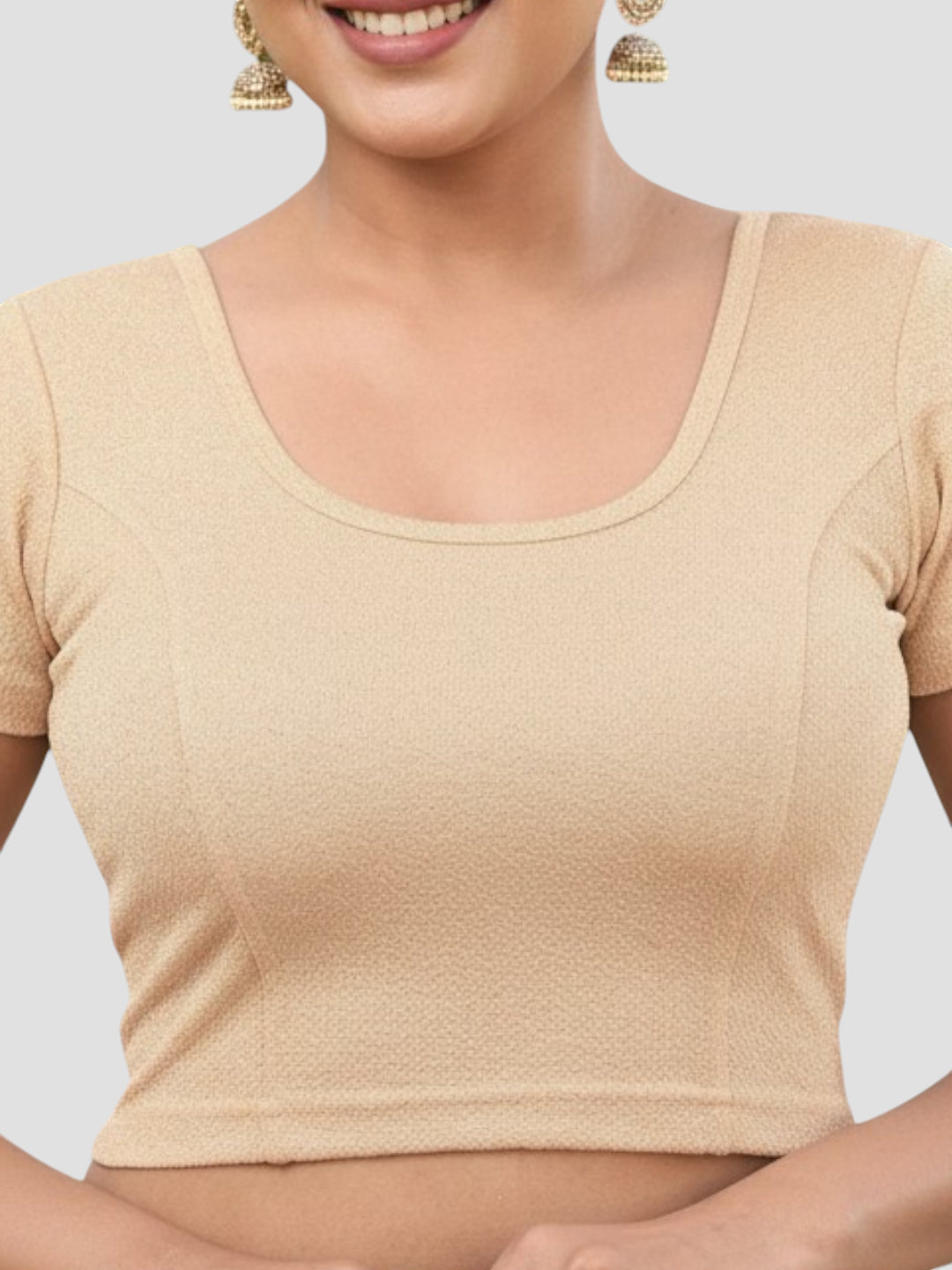 Gold Lycra Round Neck Short Sleeves Readymade Blouse