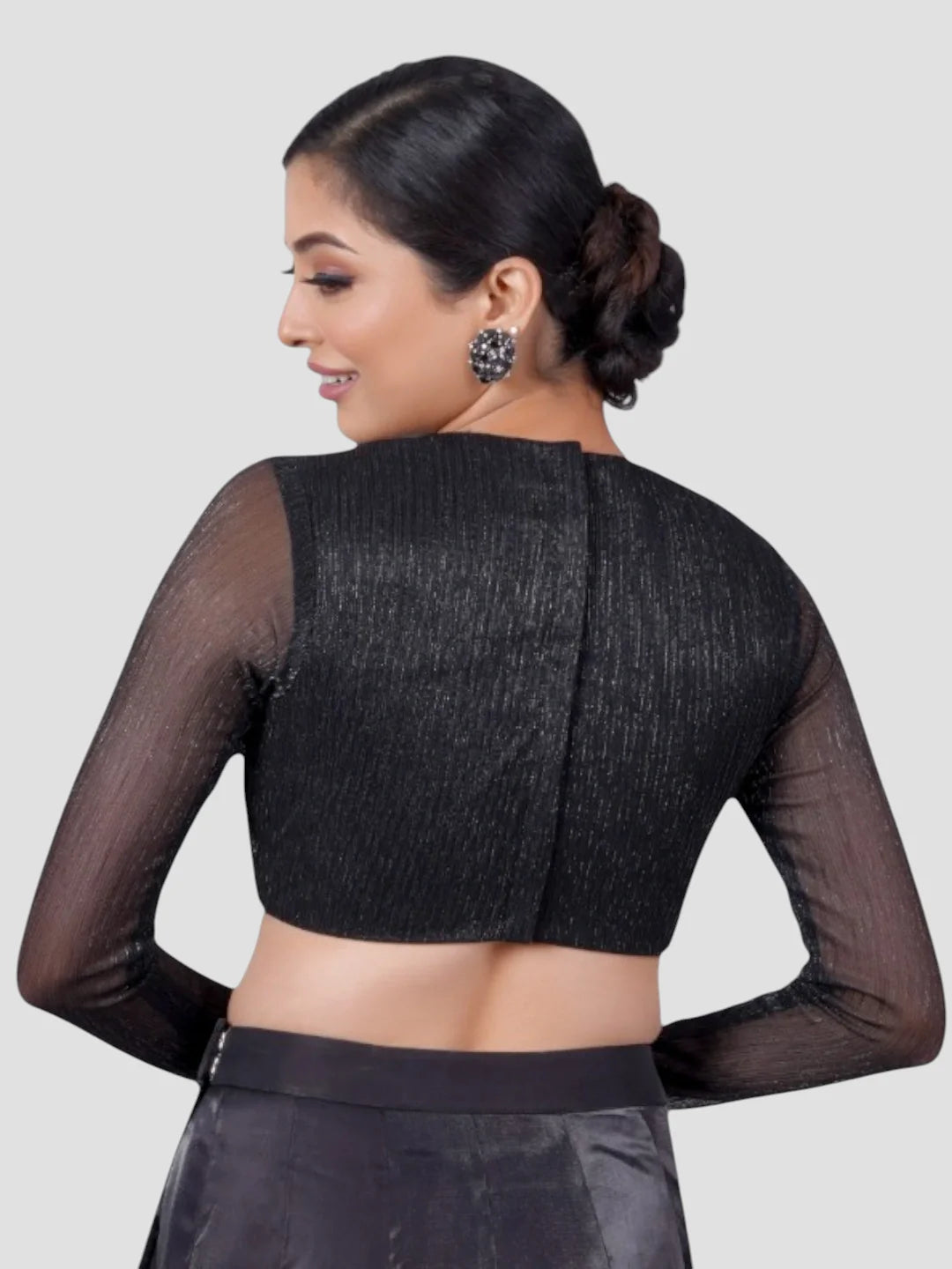 Black Tissue High Neck Full Sleeves Readymade Blouse