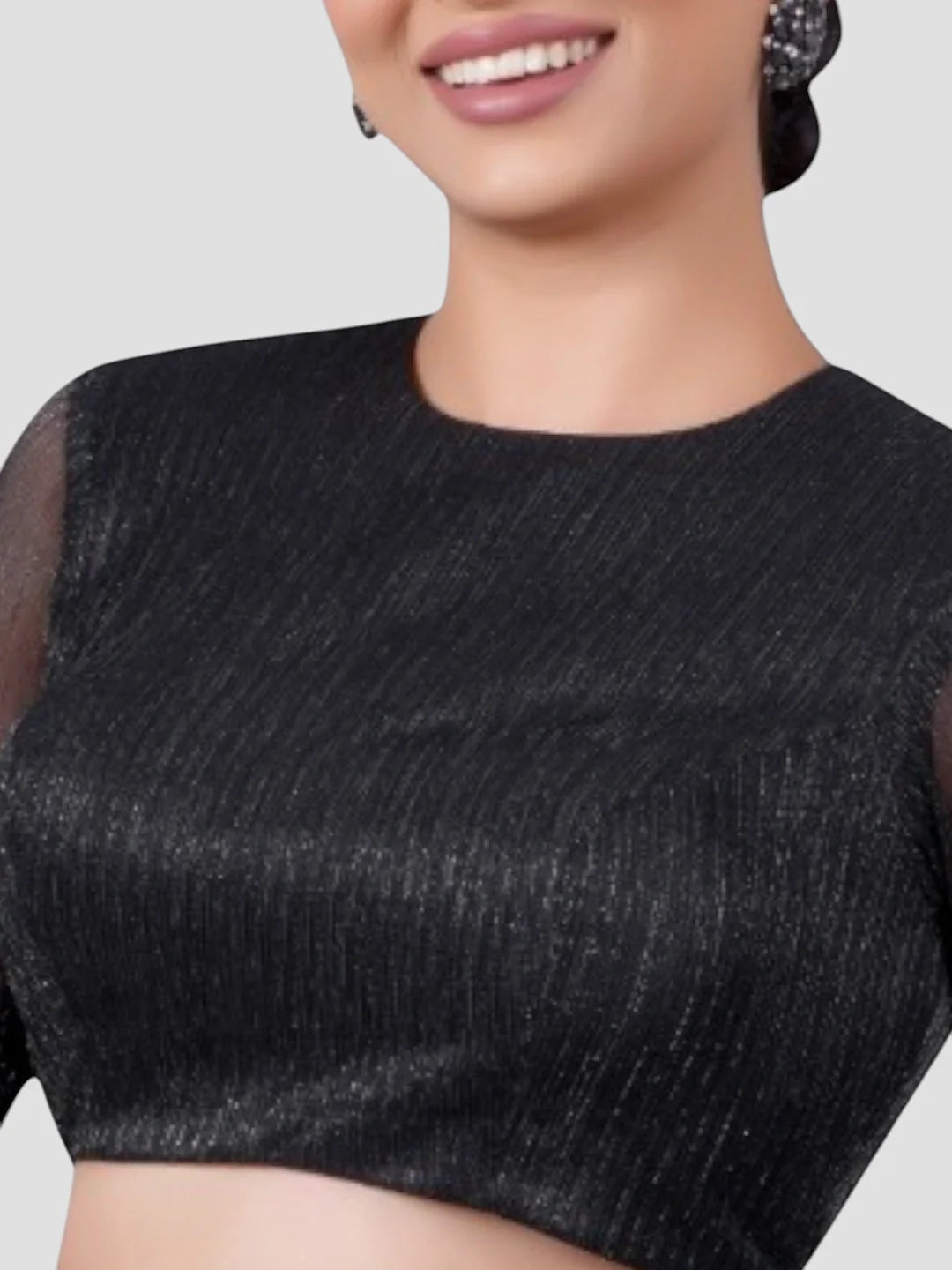 Black Tissue High Neck Full Sleeves Readymade Blouse