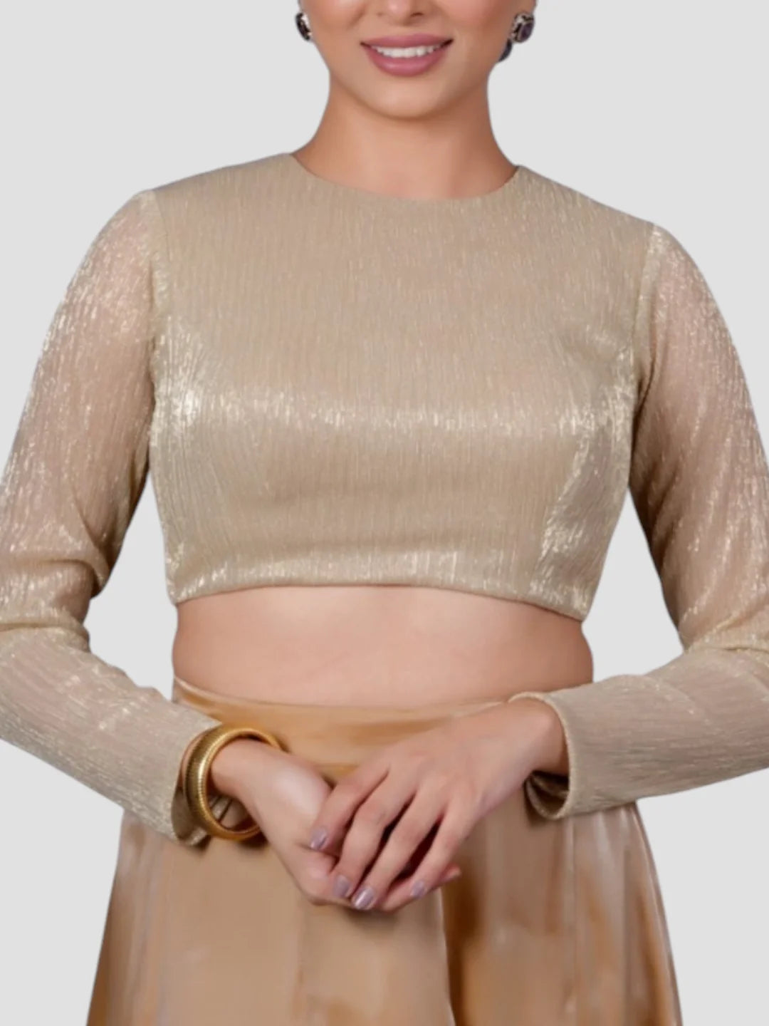 Gold Tissue High Neck Full Sleeves Readymade Blouse