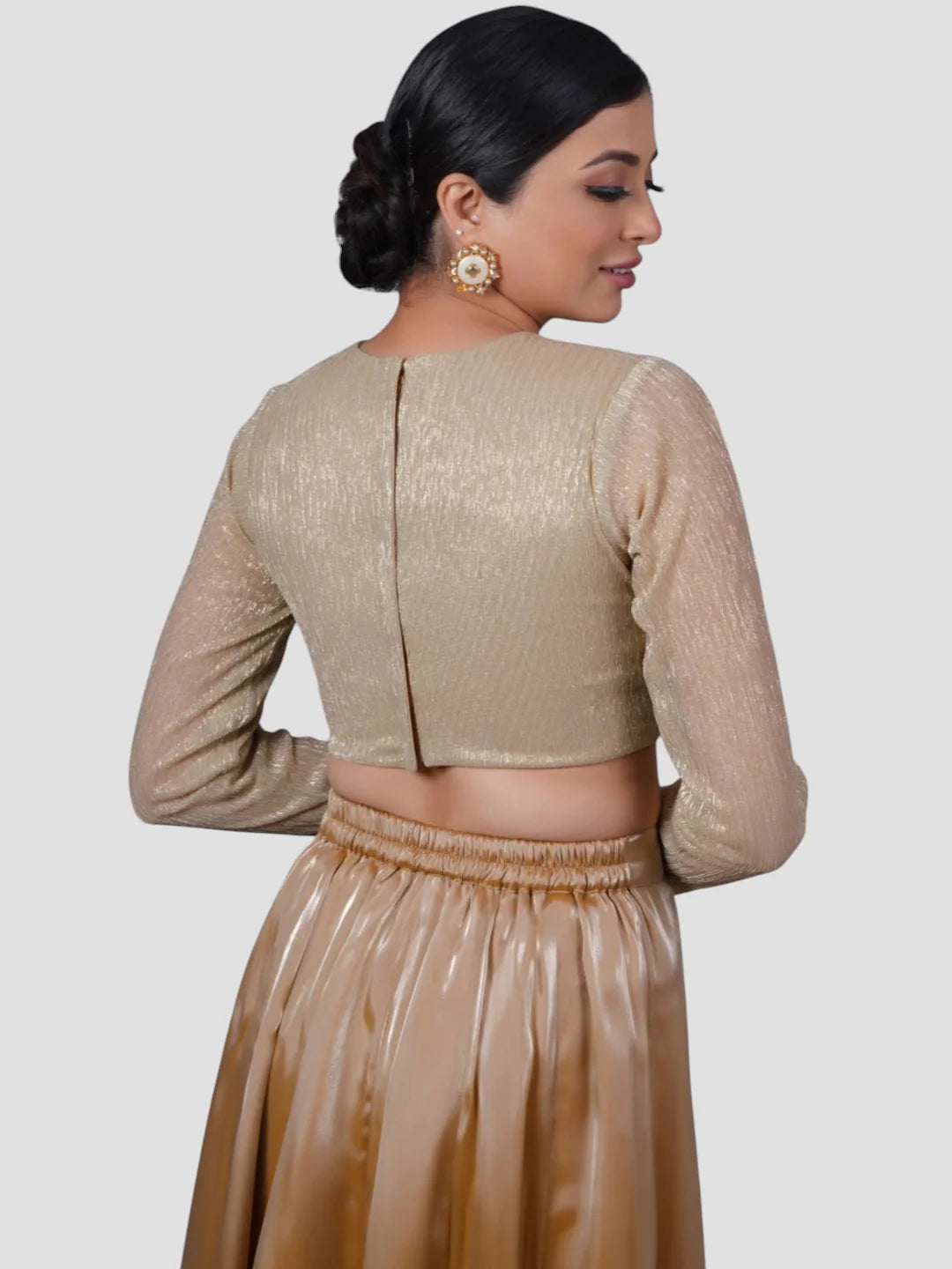 Gold Tissue High Neck Full Sleeves Readymade Blouse