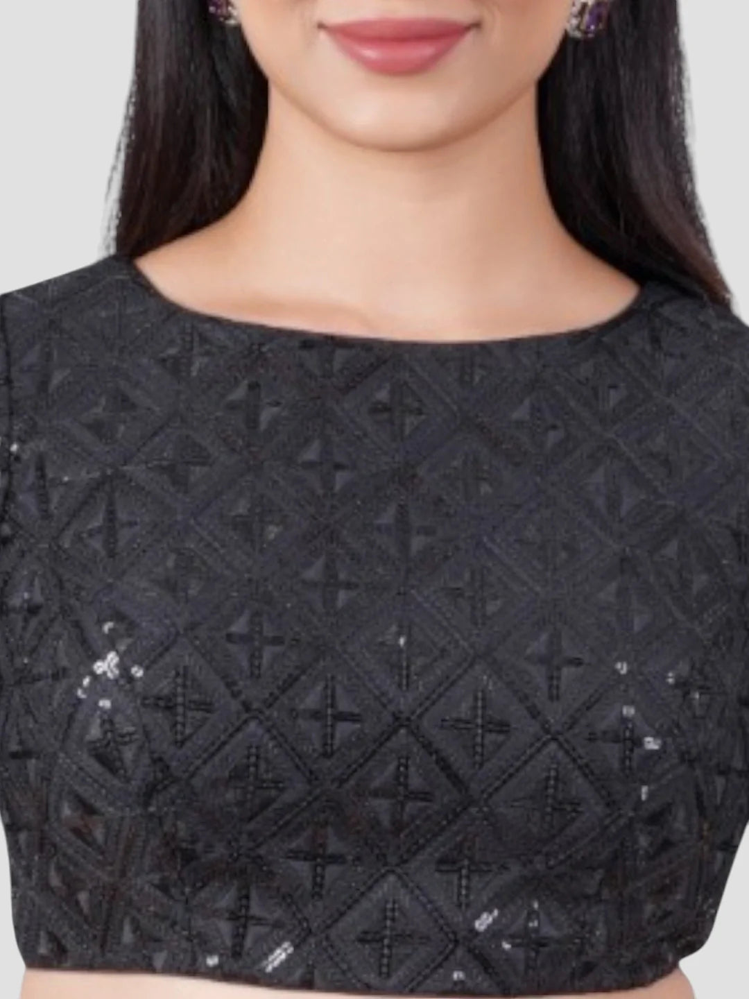 Black Sequence Threadwork High Neck Readymade Saree Blouse
