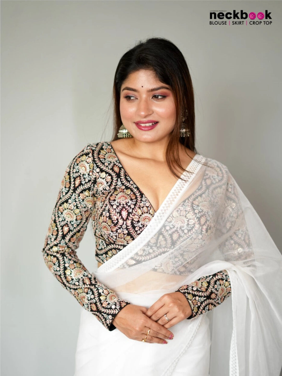 Black Deep Neck Full Sleeves Readymade Blouse