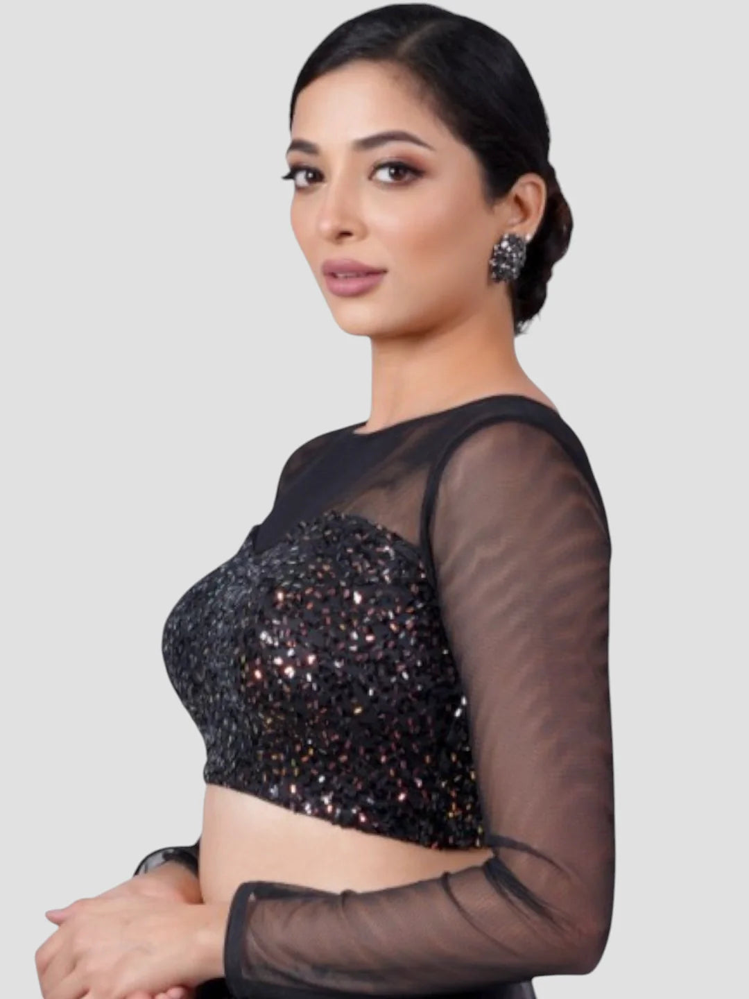 Black Sequence High Neck Full Sleeves Readymade Blouse