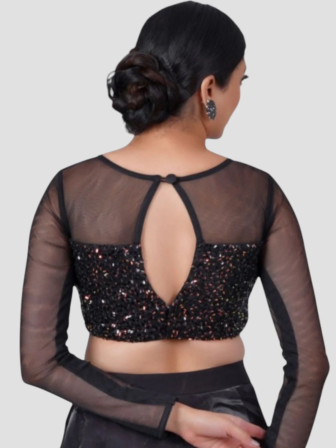 Black Sequence High Neck Full Sleeves Readymade Blouse