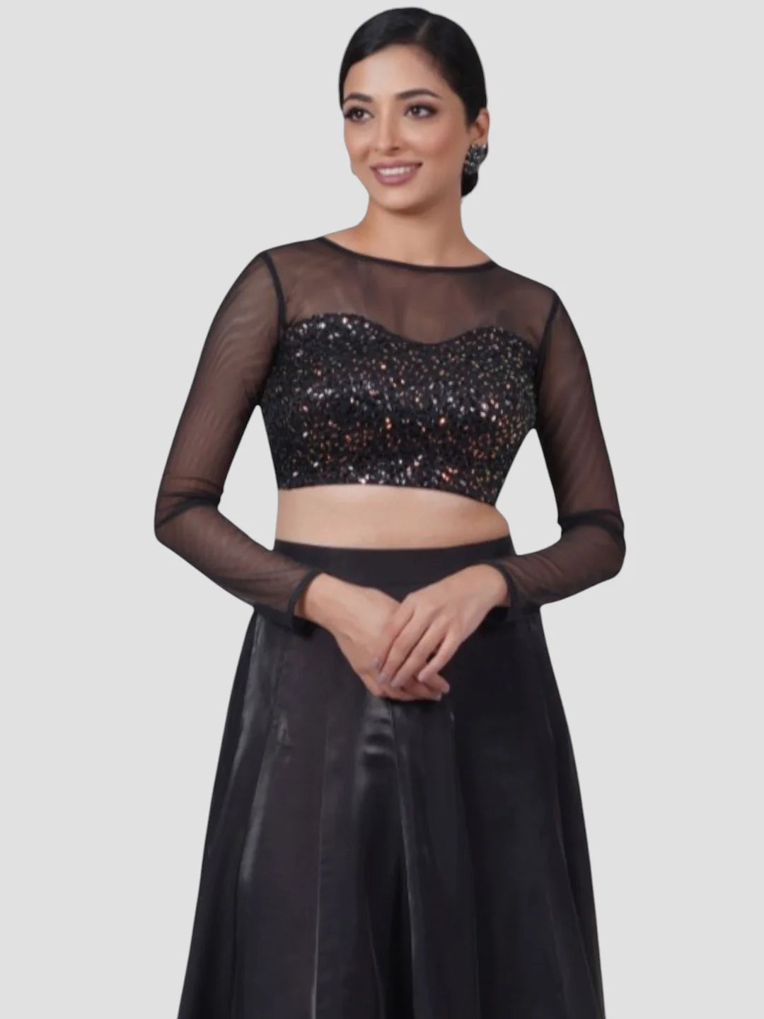 Black Sequence High Neck Full Sleeves Readymade Blouse