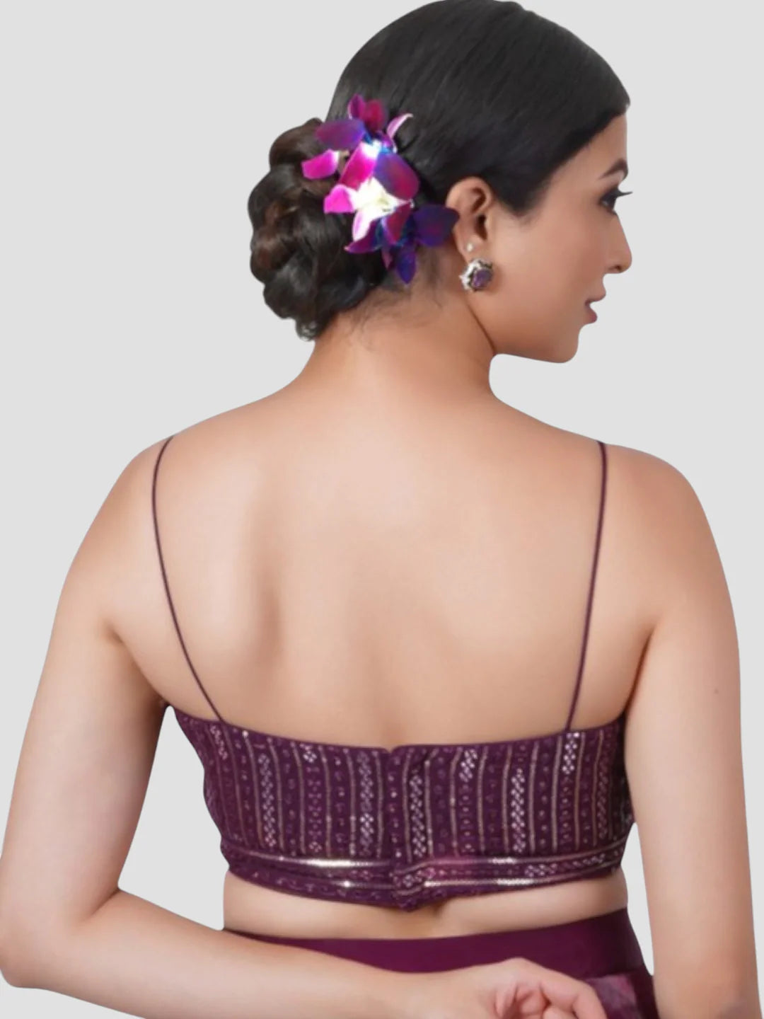 Wine Sequence V Neck Sleeveless Readymade Blouse