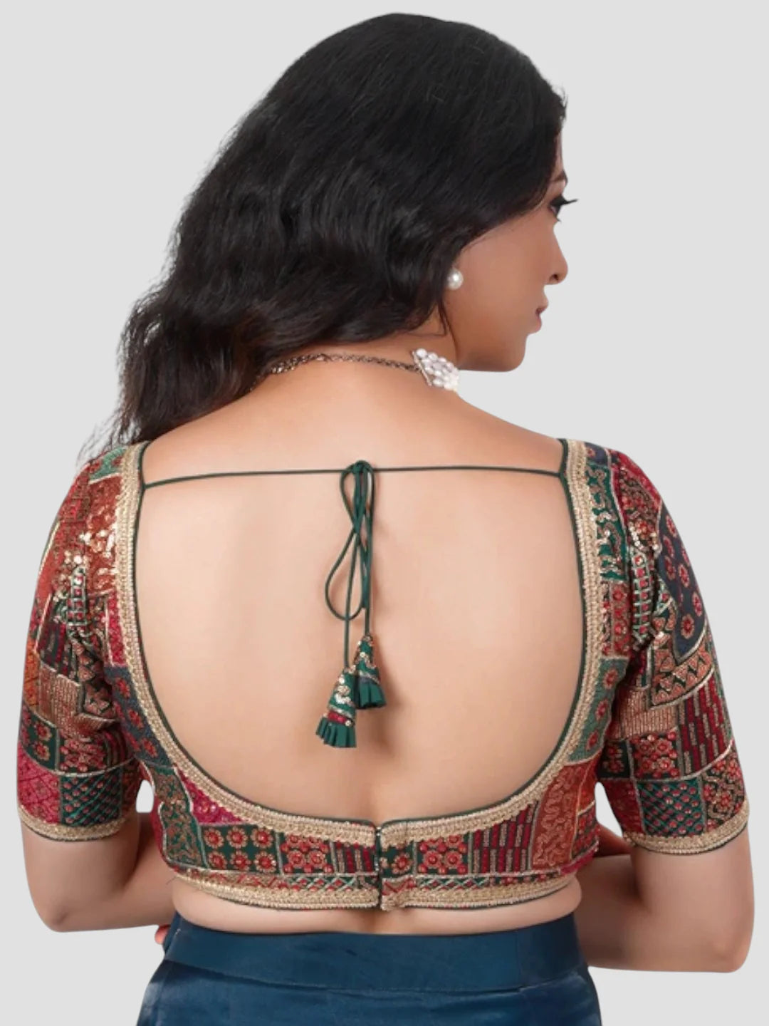 Multicolor Georgette Deep Neck Half Sleeves Readymade Katori Blouse