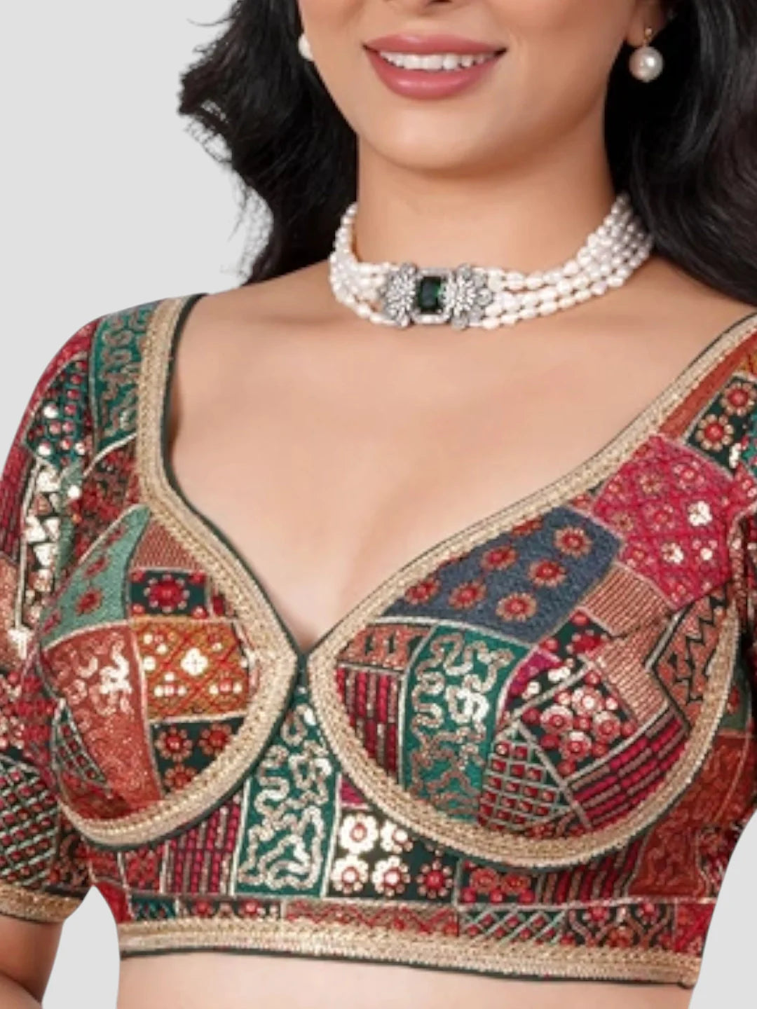 Multicolor Georgette Deep Neck Half Sleeves Readymade Katori Blouse