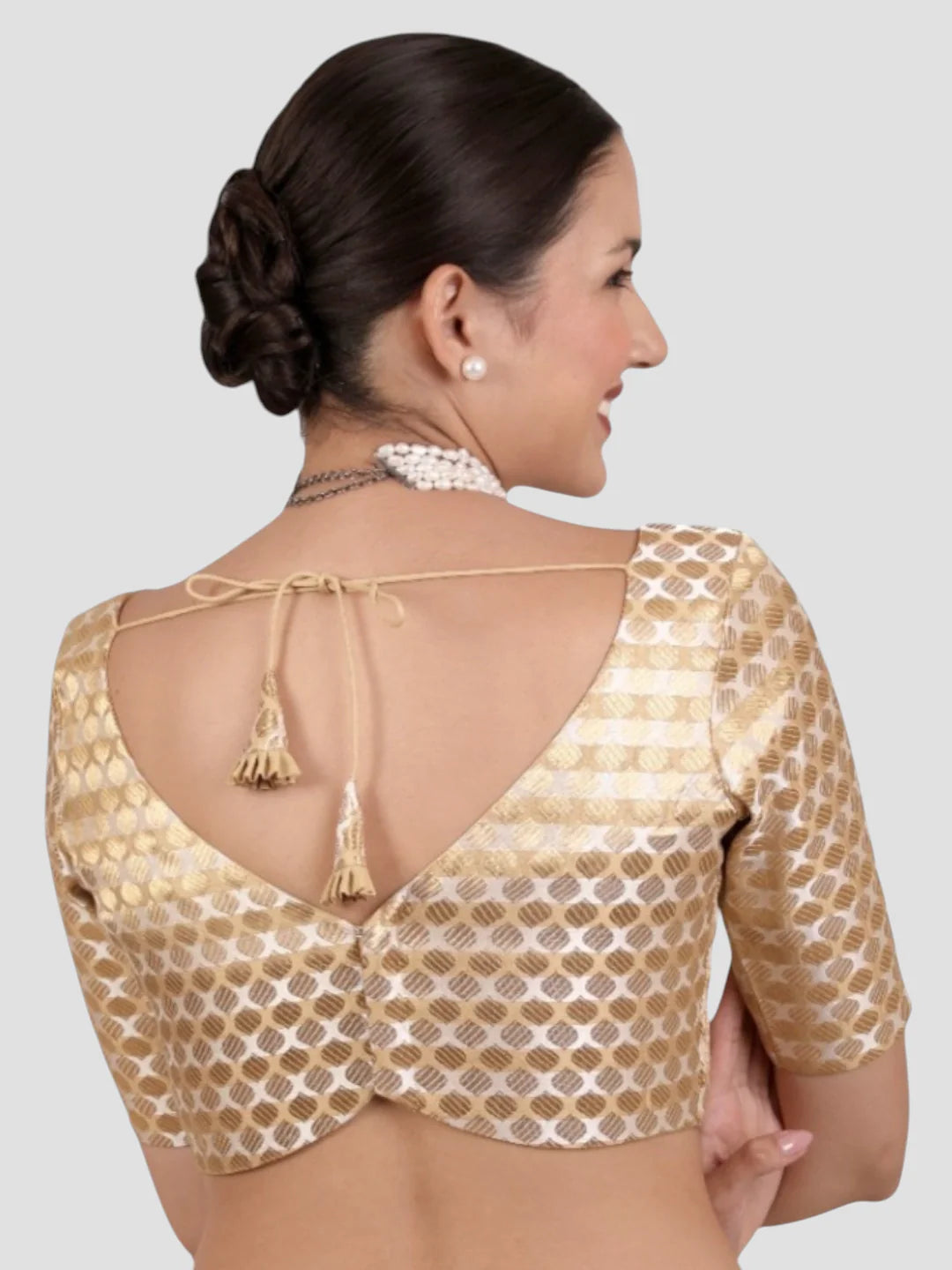 Golden Brocade Padded Readymade Saree Blouse