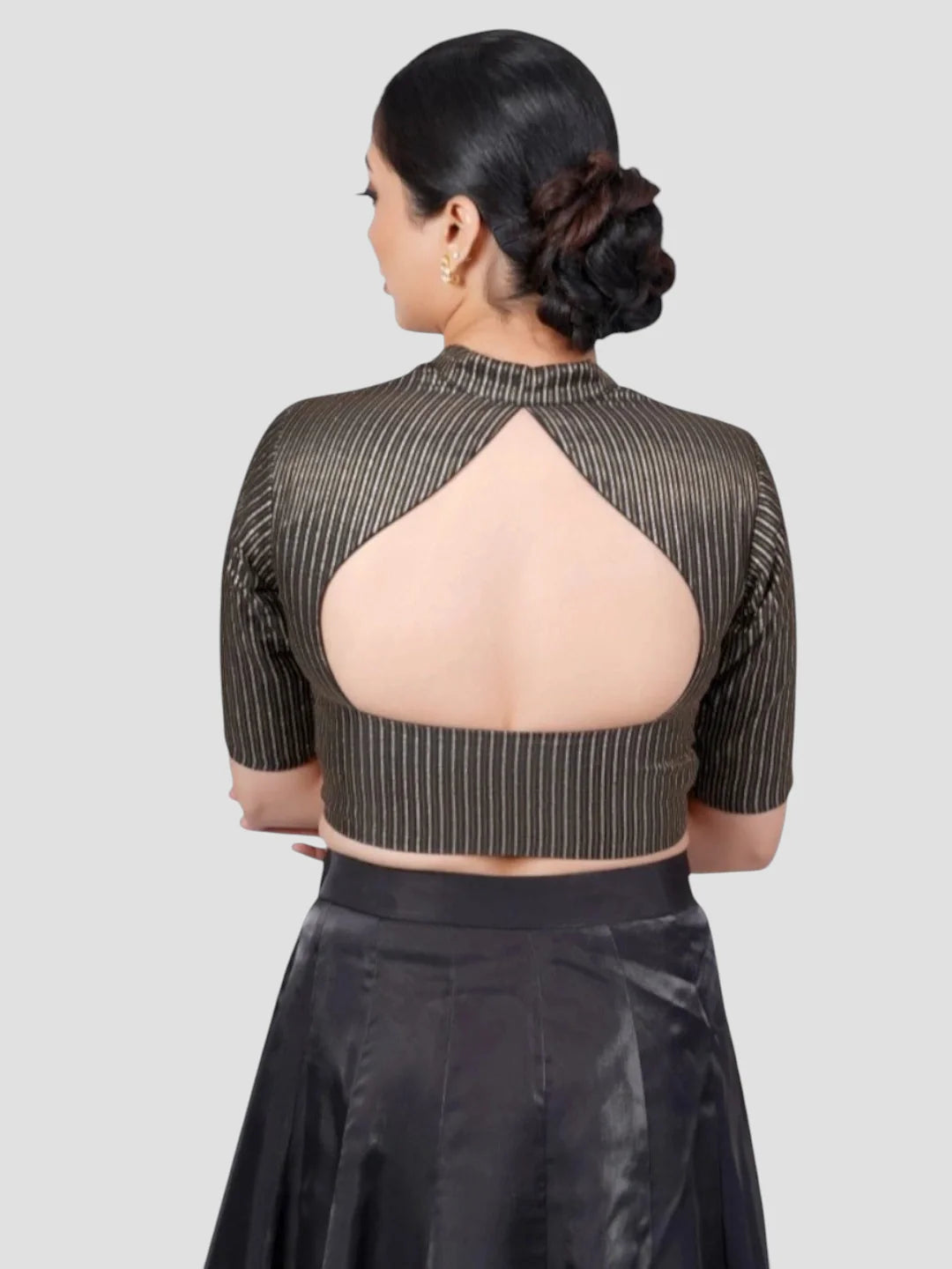 Black Silk Deep Neck Half Sleeves Readymade Blouse