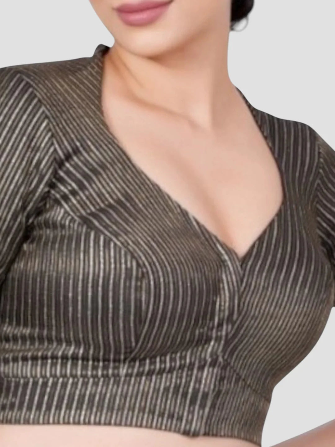 Black Silk Deep Neck Half Sleeves Readymade Blouse