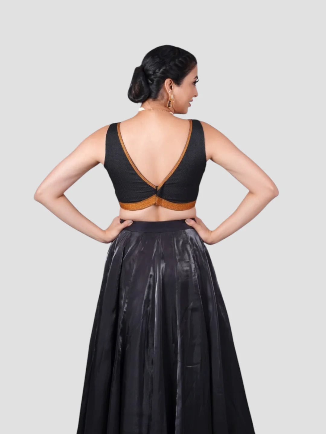 Black Silk V Neck Sleeveless Readymade Blouse