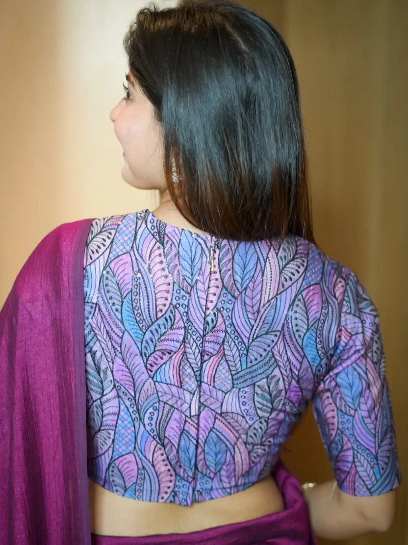 Blue Organza High Neck Half Sleeves Readymade Blouse