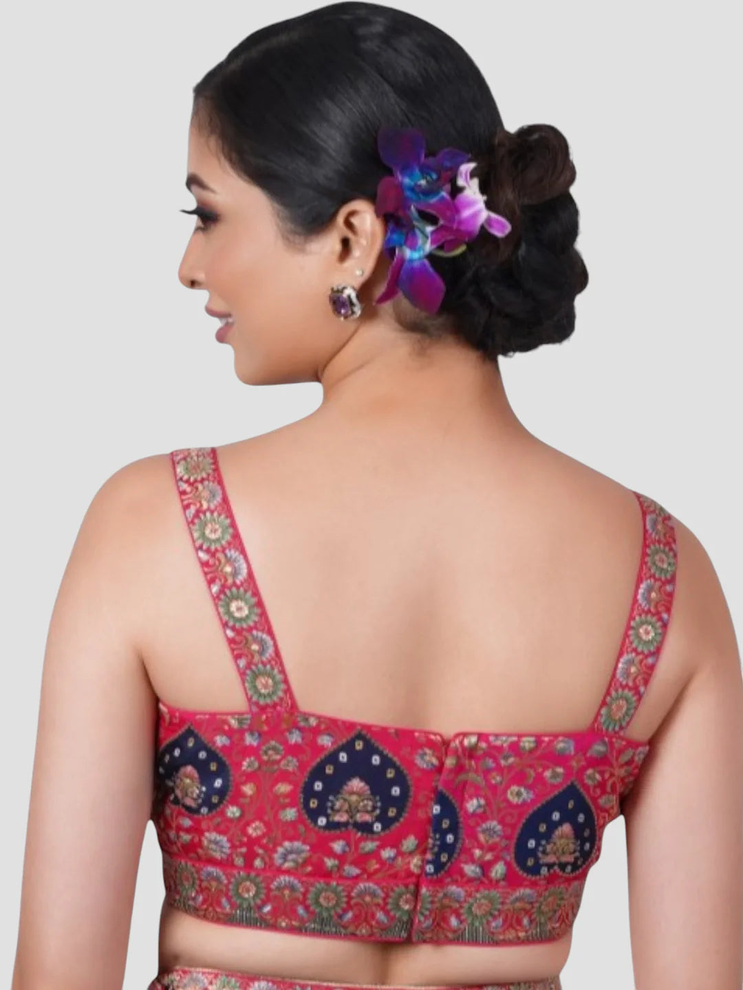 Rani Pink Brocade Lehenga with Blue Bandhani Touch