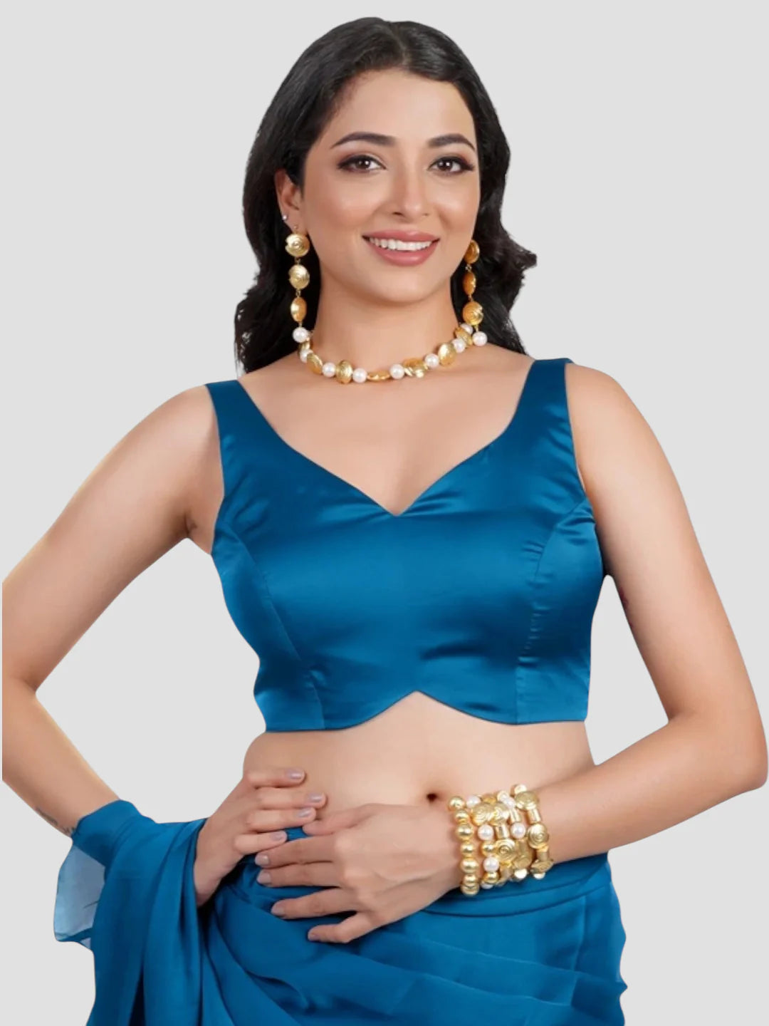 Blue Tissue Fabric Sleeveless Readymade Blouse