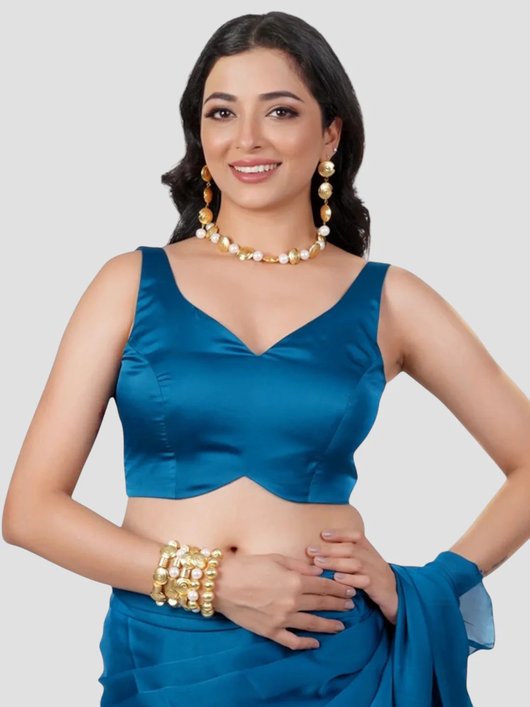 Blue Tissue Fabric Sleeveless Readymade Blouse