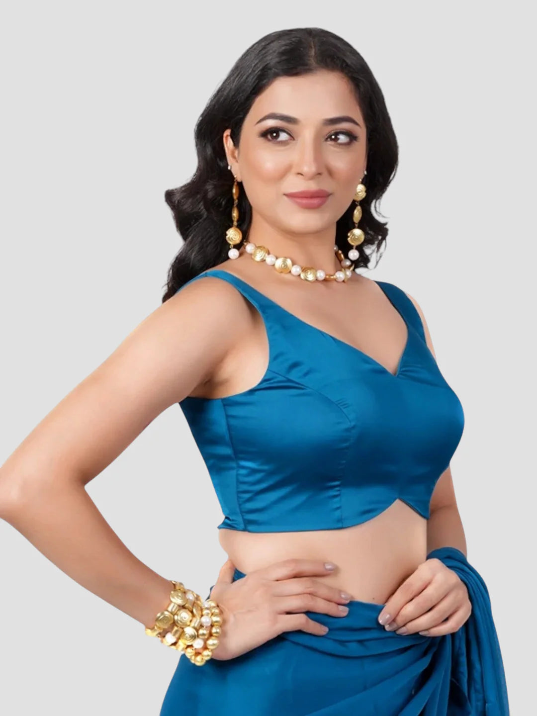 Blue Tissue Fabric Sleeveless Readymade Blouse