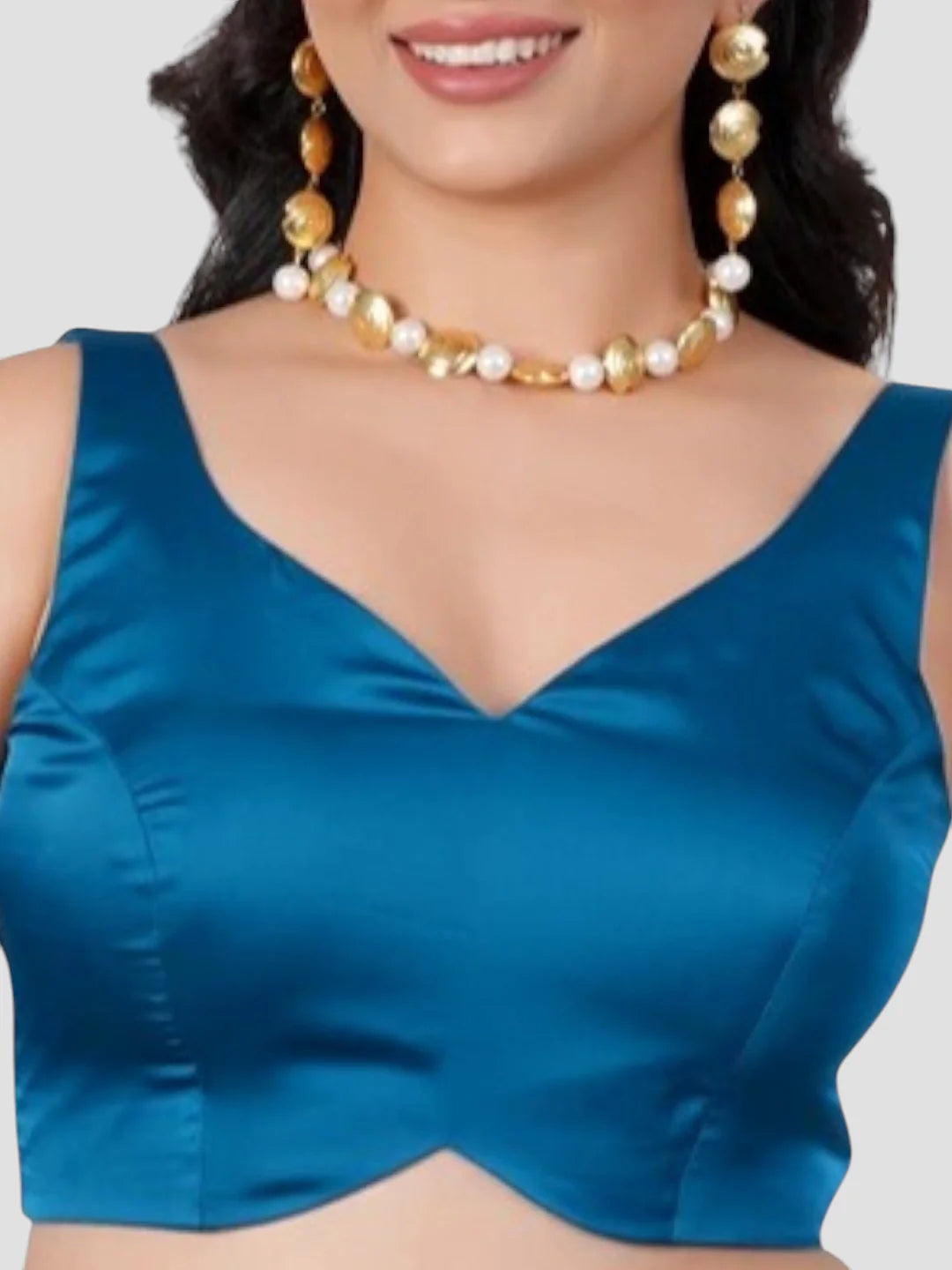 Blue Tissue Fabric Sleeveless Readymade Blouse