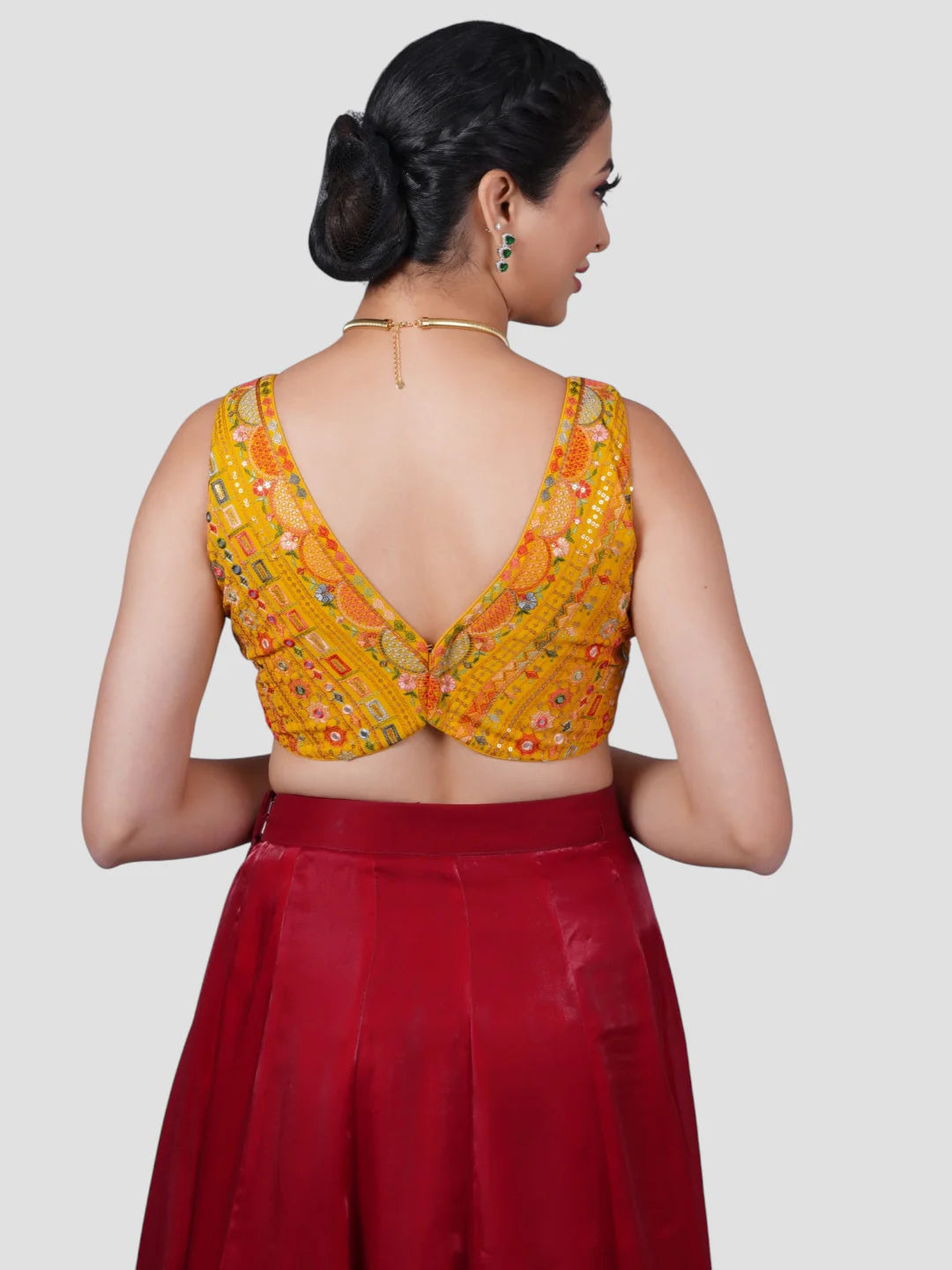 Yellow Georgette Deep Neck Sleeveless Readymade Blouse