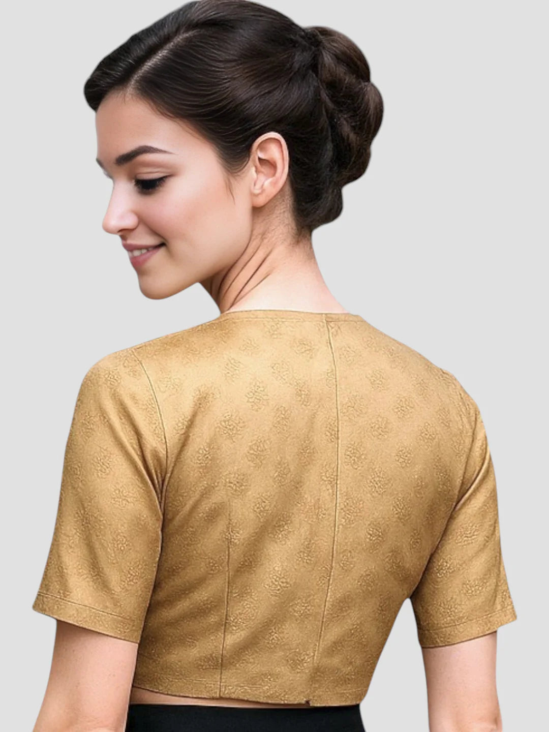 women-gold-brocade-v-neck-half-sleeve-readymade-saree-blouse