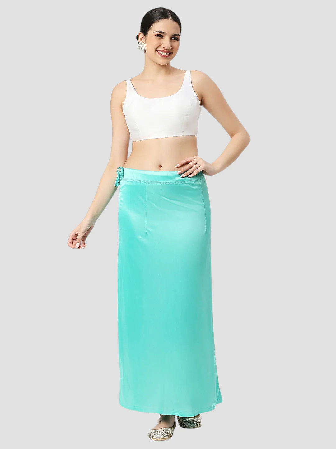 Tiffany Blue Satin Zip and Drawstring Petticoat