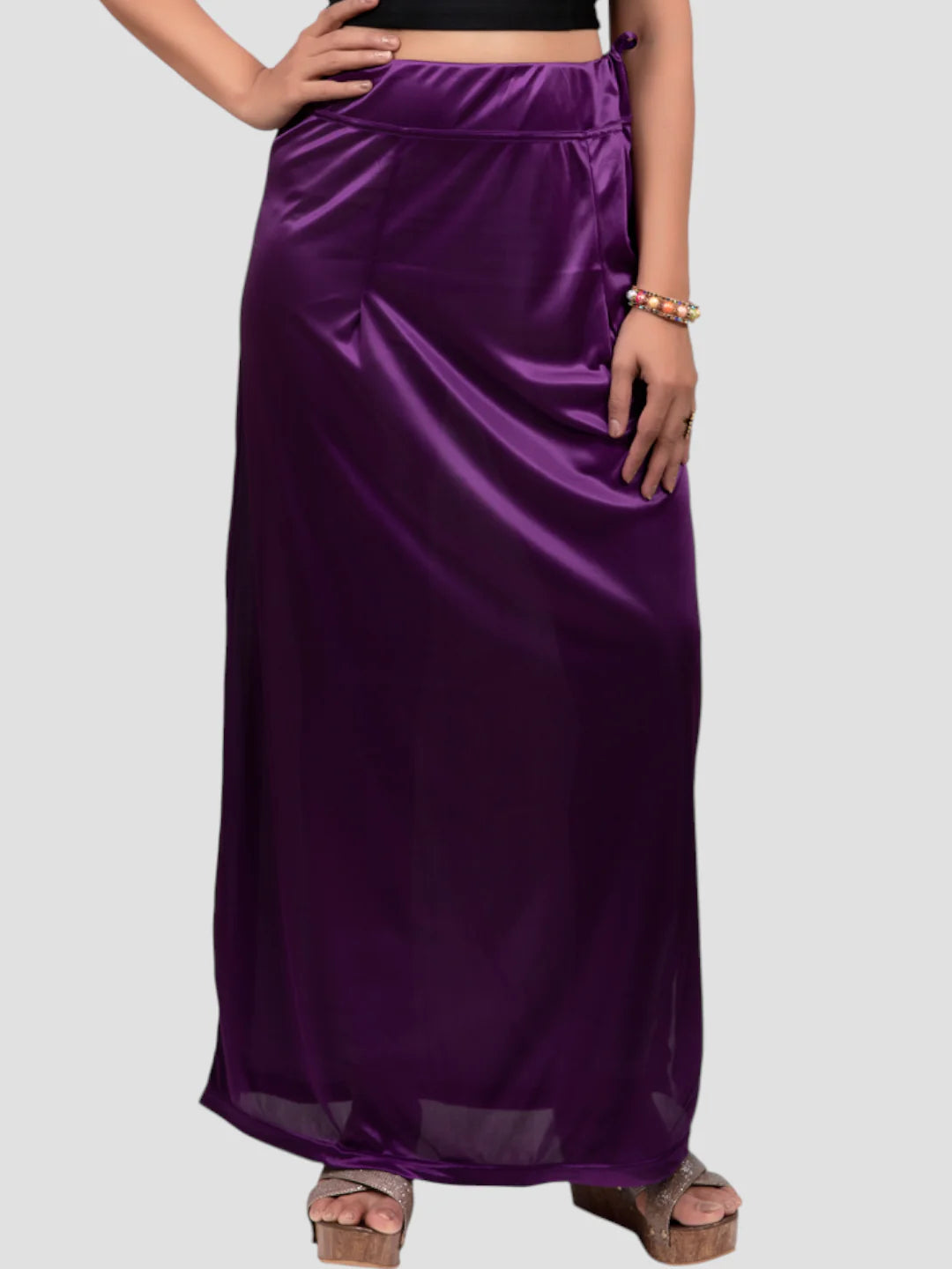 Eggplant Purple Satin Zip and Drawstring Petticoat