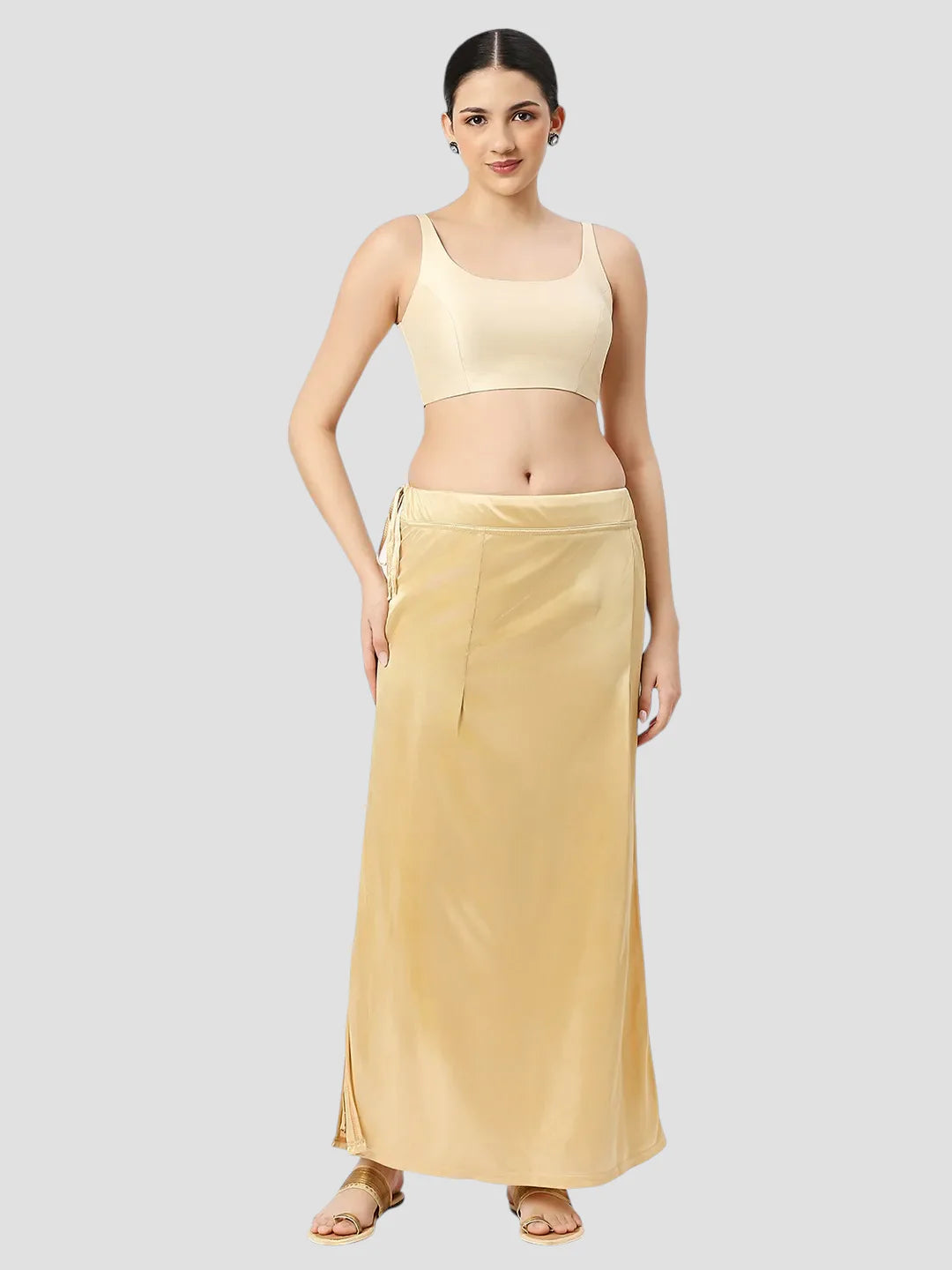 Skin Tone Satin Zip and Drawstring Petticoat