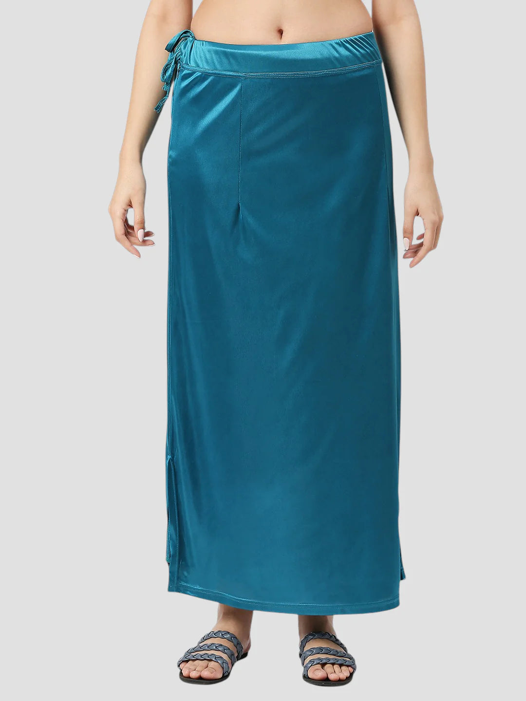 Peacock Blue Satin Zip and Drawstring Petticoat