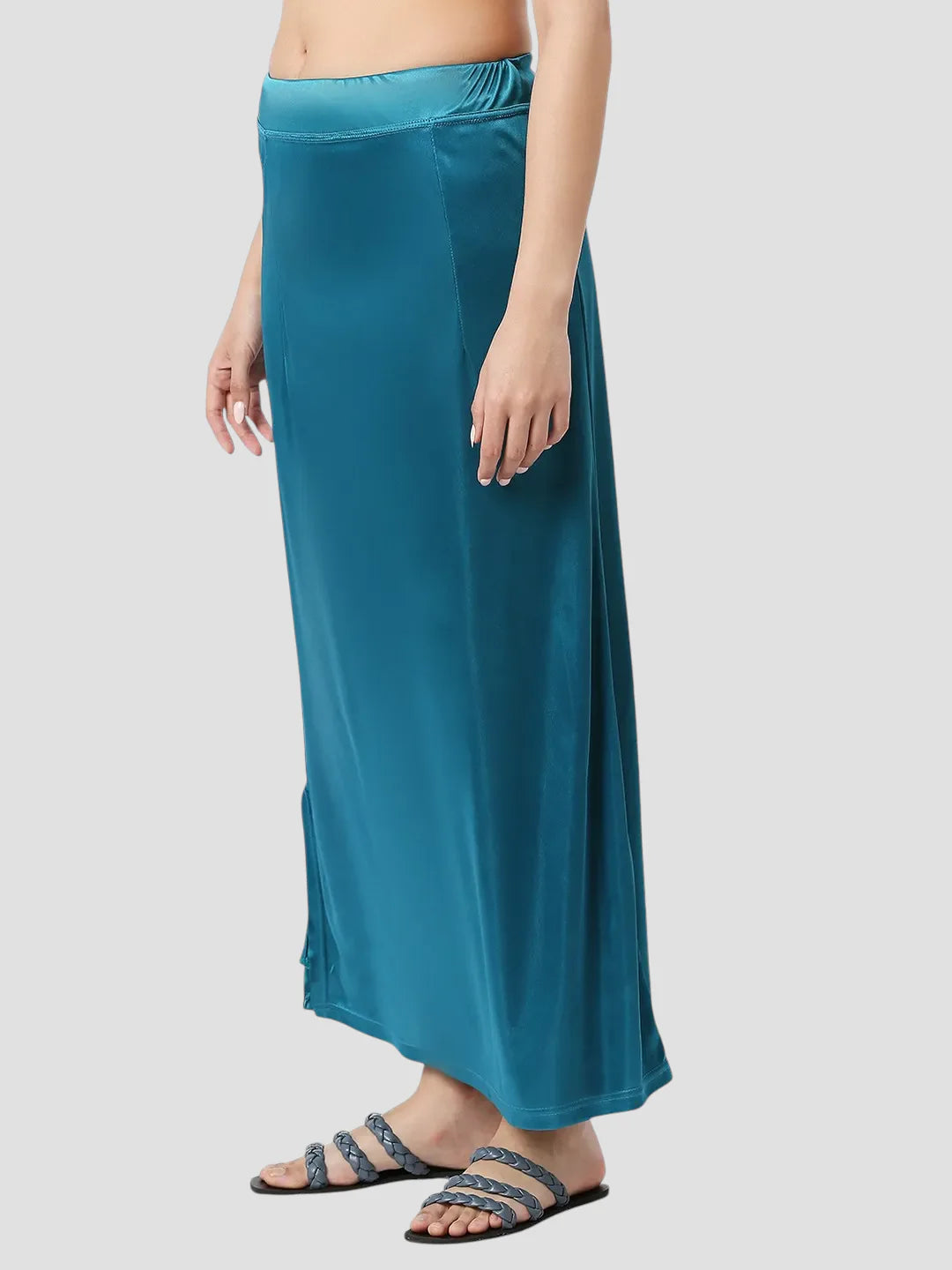 Peacock Blue Satin Zip and Drawstring Petticoat