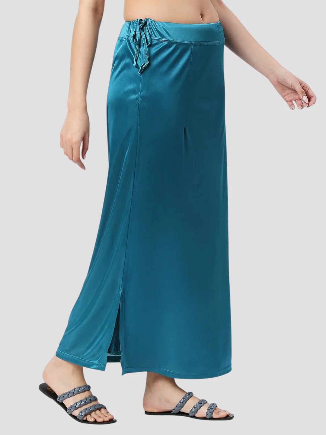 Peacock Blue Satin Zip and Drawstring Petticoat