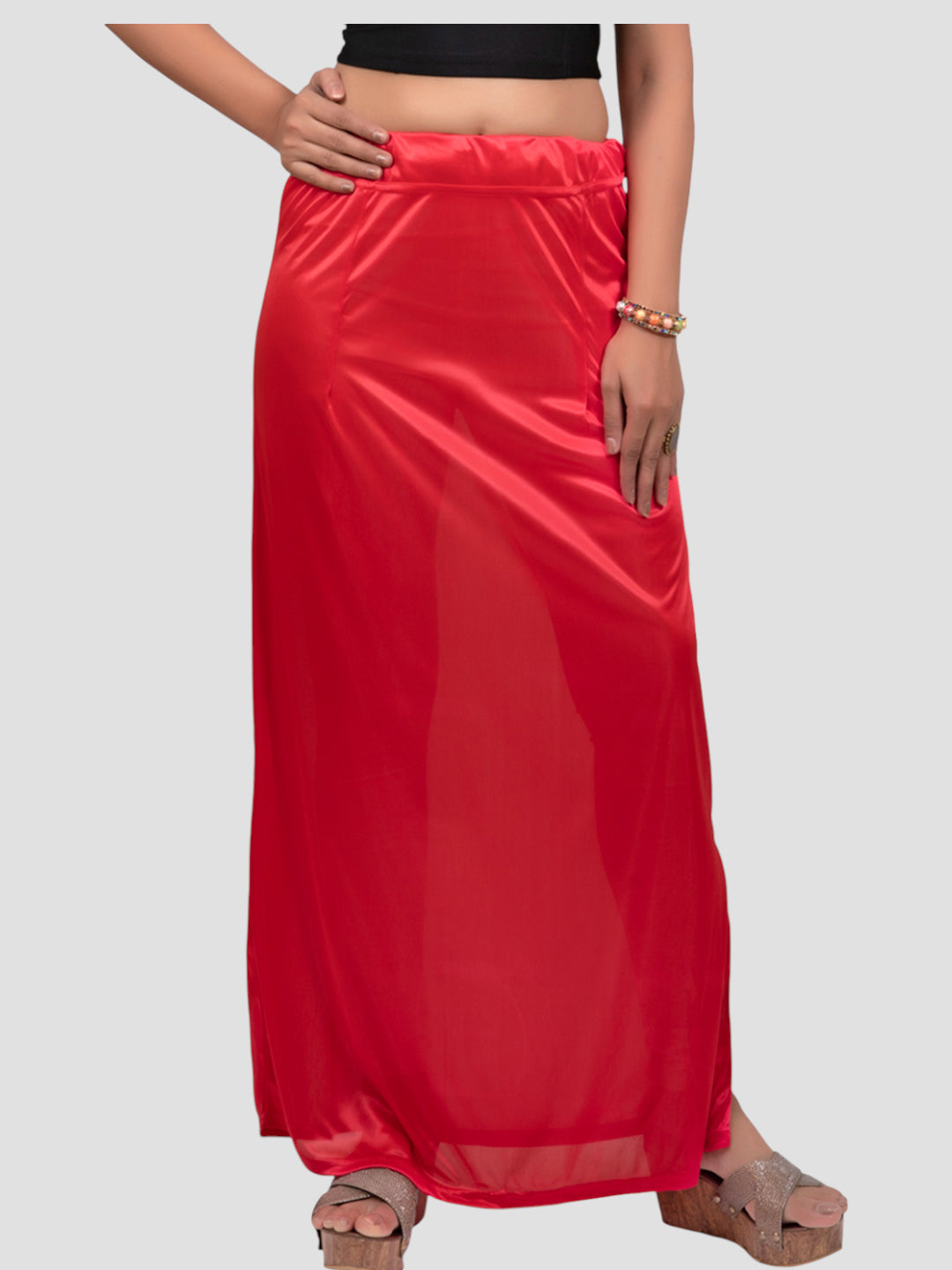 Tomato Red Satin Zip and Drawstring Petticoat