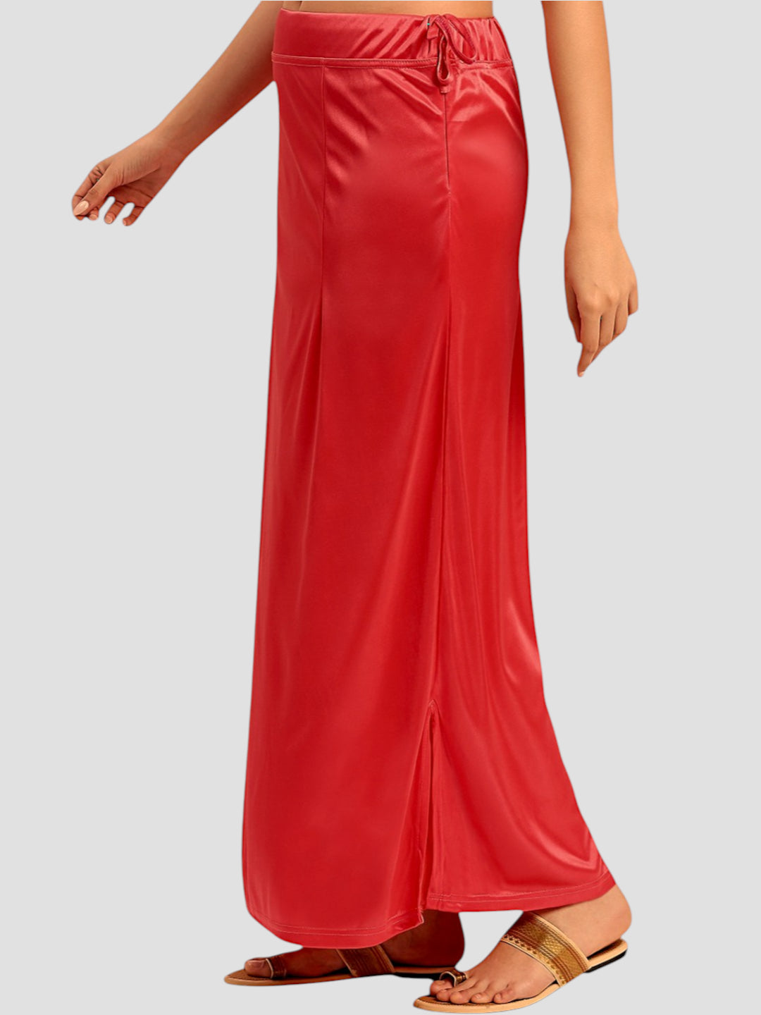 Tomato Red Satin Zip and Drawstring Petticoat