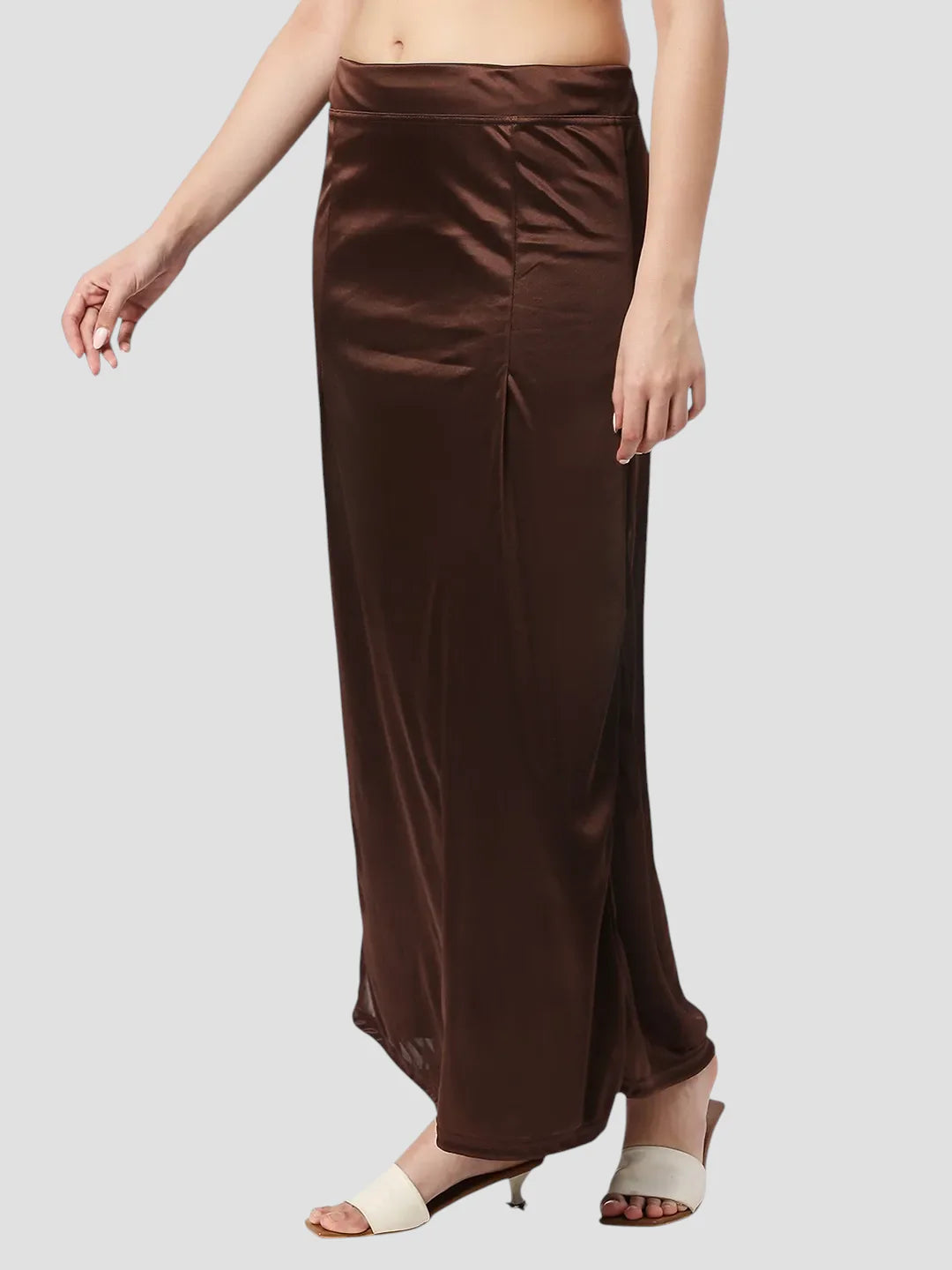 Cocoa Brown Satin Zip and Drawstring Petticoat