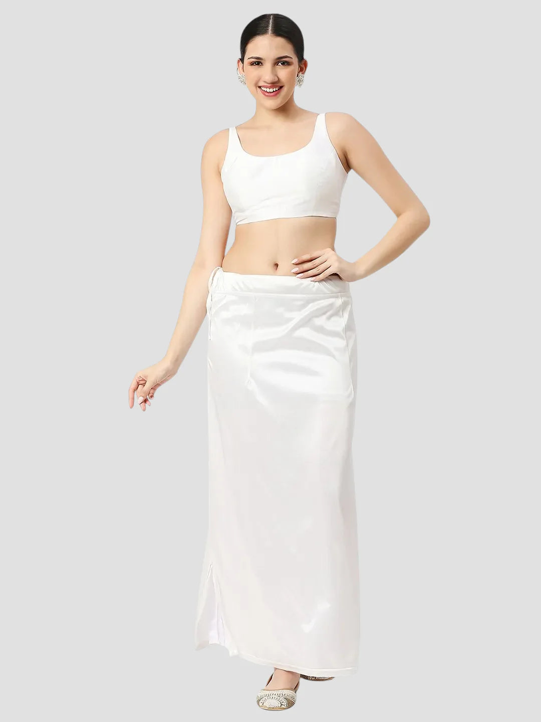 Off White Satin Zip and Drawstring Petticoat