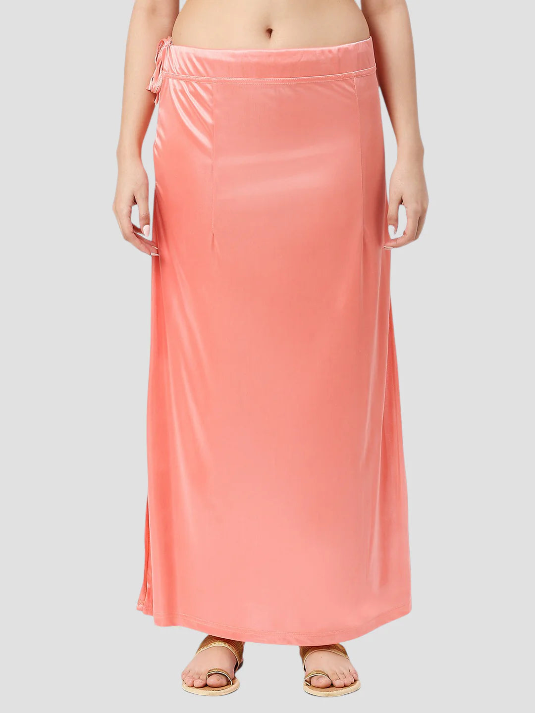 Light  Salmon Pink Satin Zip and Drawstring Petticoat