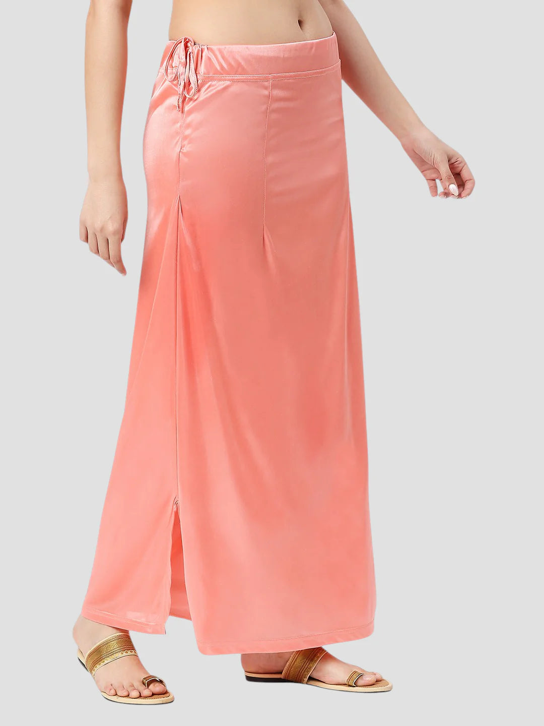 Light  Salmon Pink Satin Zip and Drawstring Petticoat