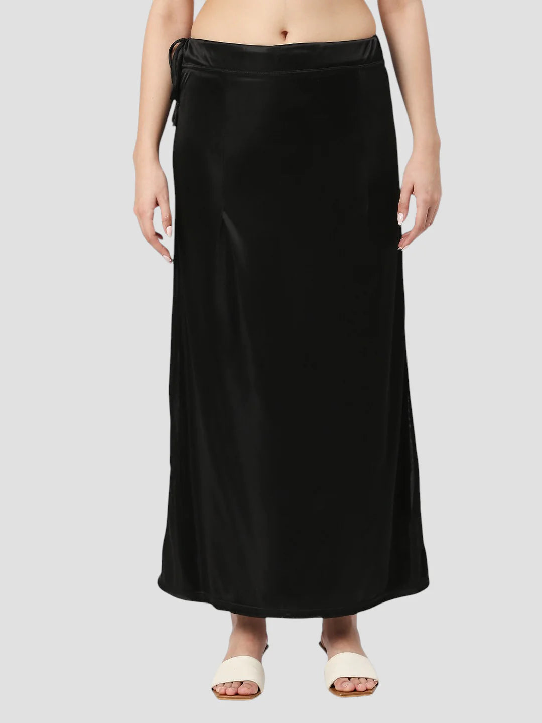 Elegant Black Satin Zip and Drawstring Petticoat