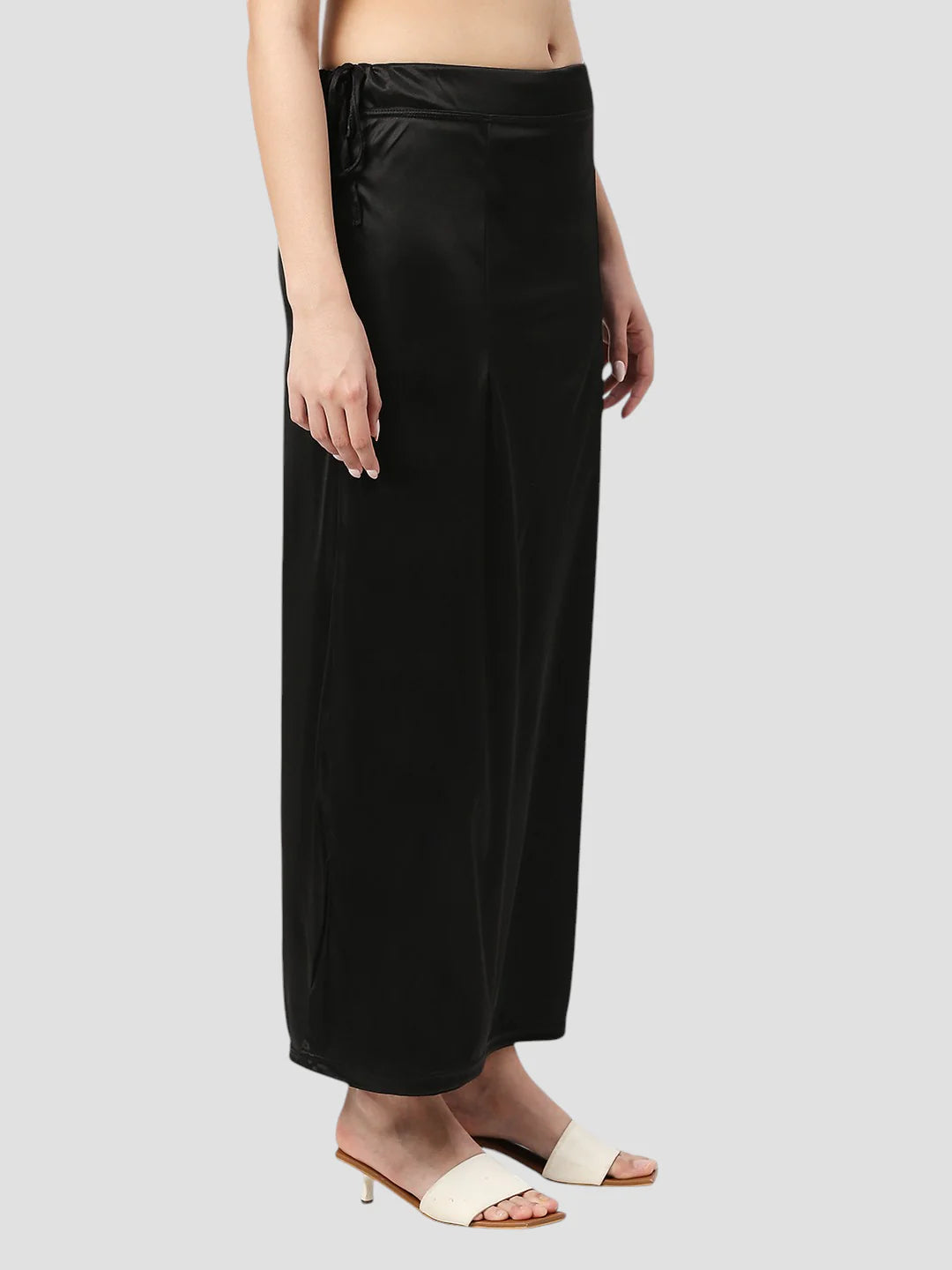 Elegant Black Satin Zip and Drawstring Petticoat