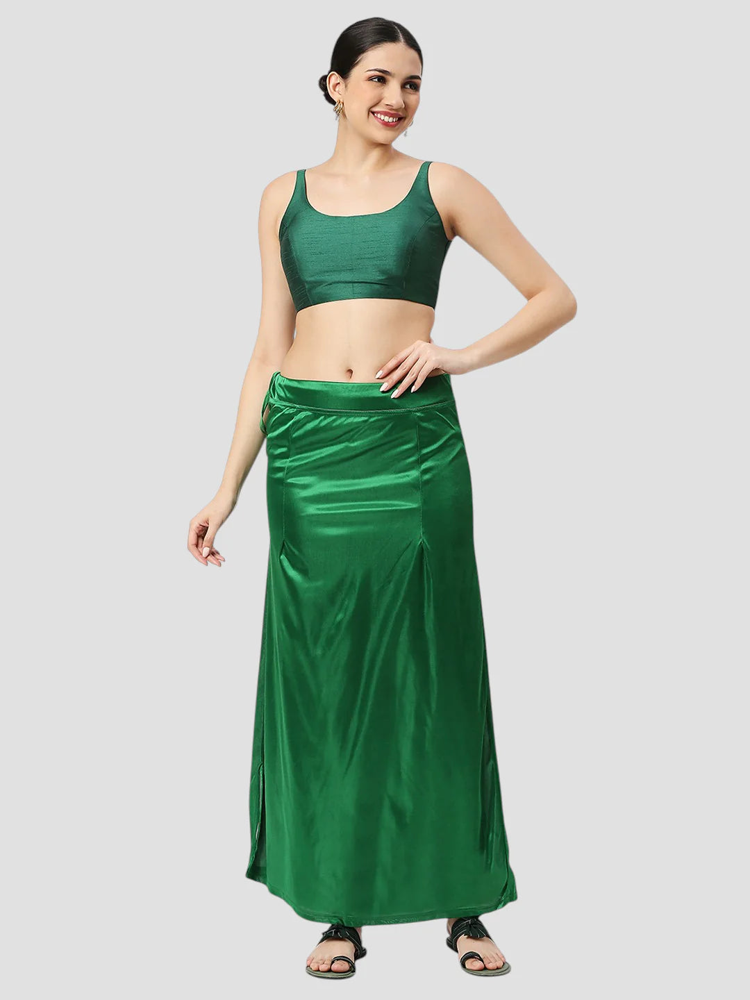 Deep Green Satin Zip and Drawstring Petticoat