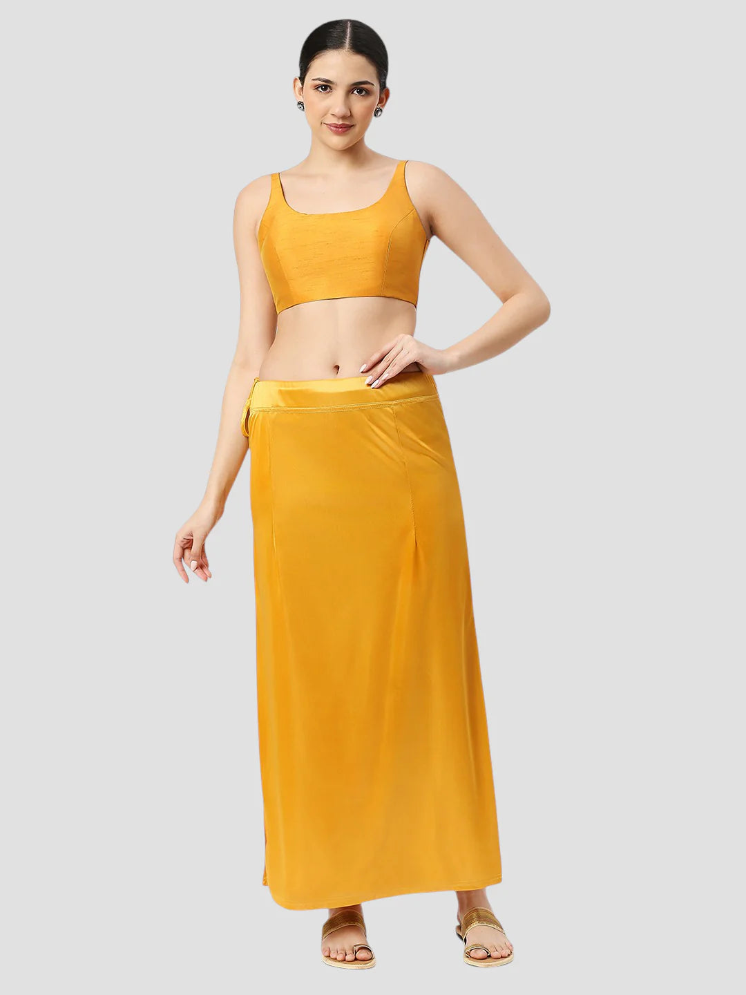 Golden Yellow Satin Zip and Drawstring Petticoat